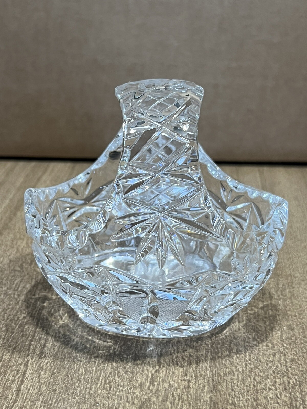 Vintage Hand Cut lead clear crystal basket Pinwheel Star of David pattern