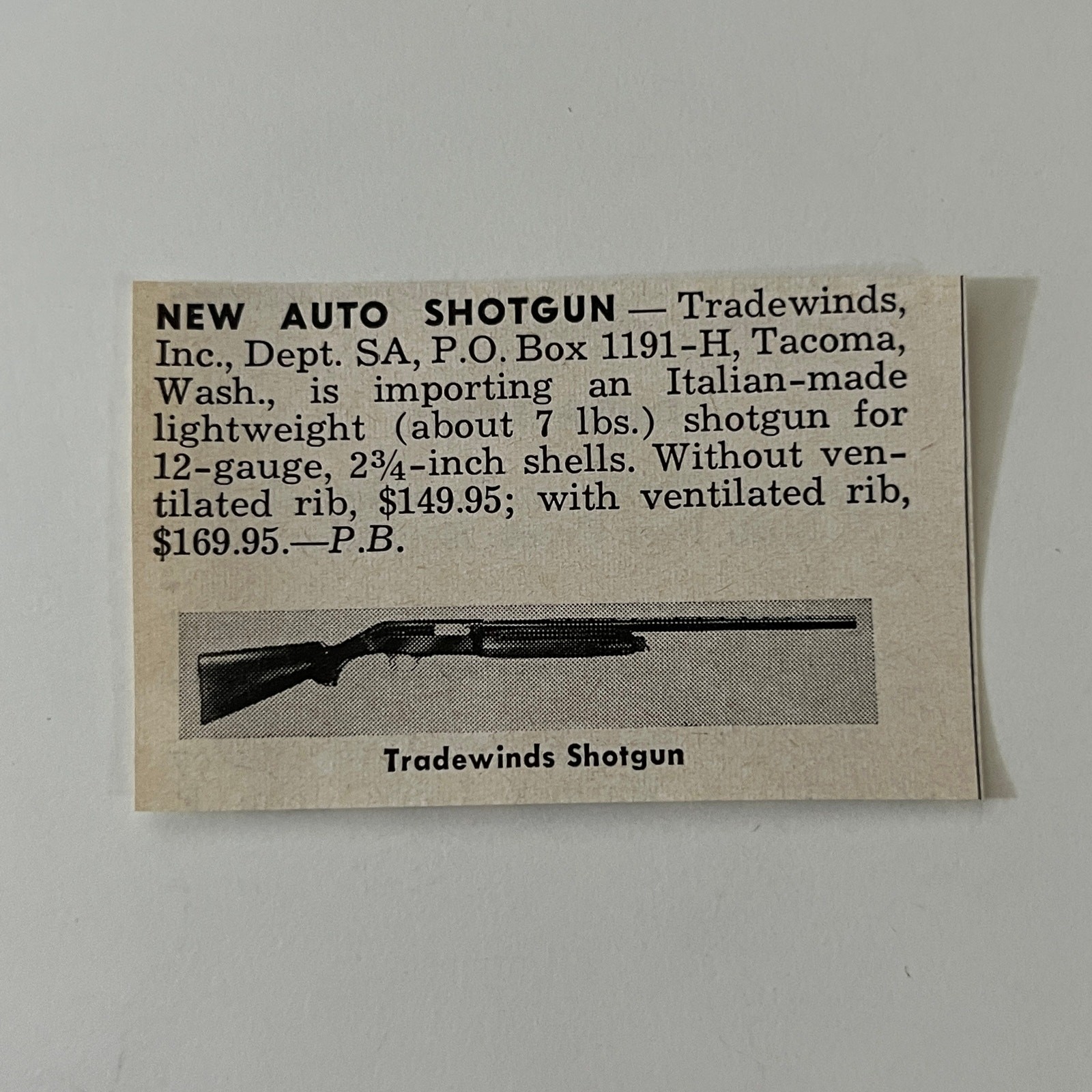 Tradewinds Inc New Auto Shotgun Italian-Made Tacoma WA 1966 Ad SAH8-3-V1