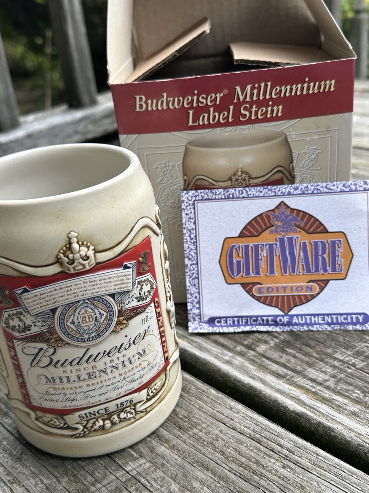 Budweiser Vintage Millennium Label Beer Stein Mug 2000 Anheuser Busch Ceramic