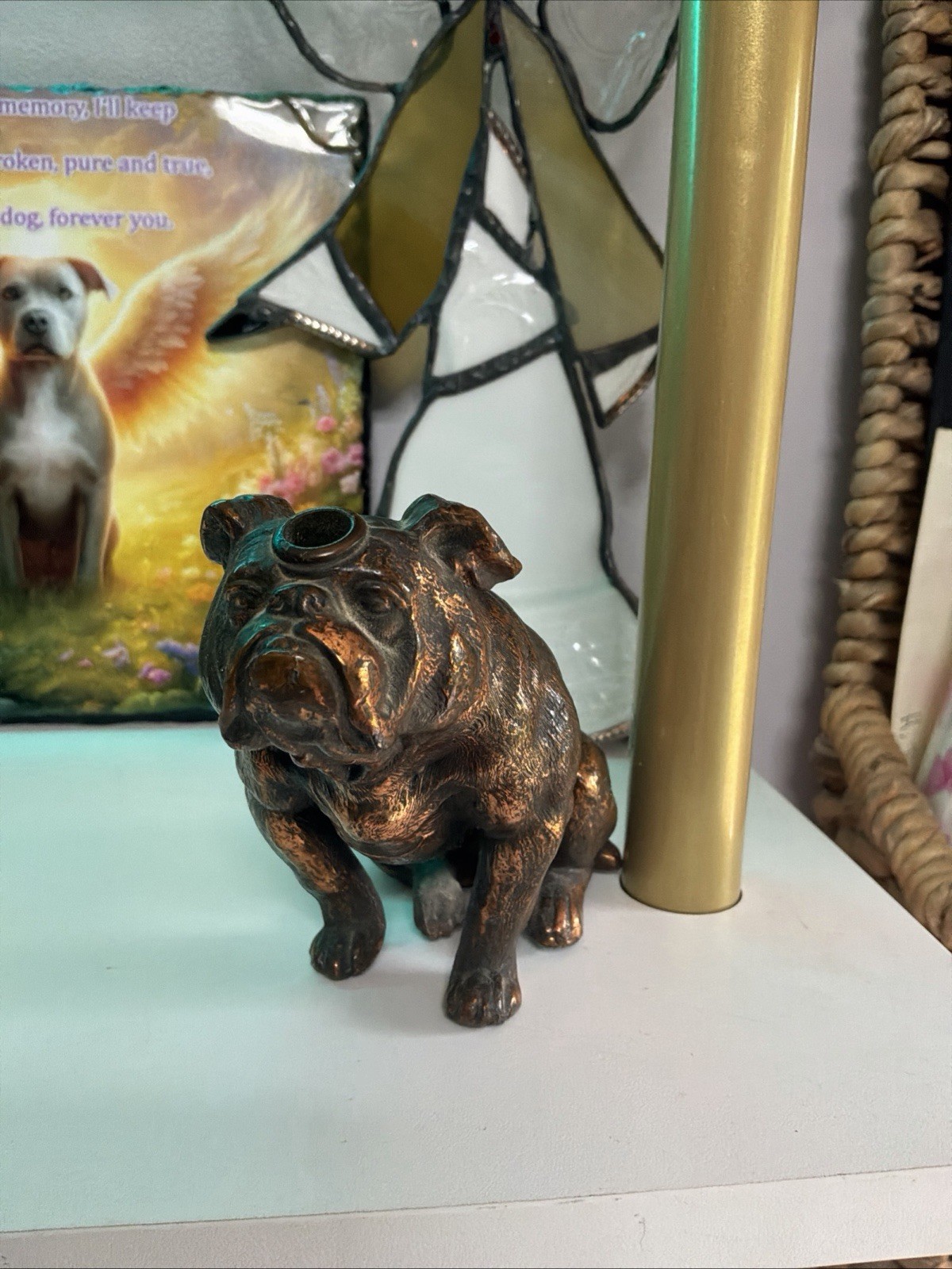 VTG 1920s ENGLISH BULLDOG STRIKER LIGHTER RONSON 5748 ART METAL BRONZE T26