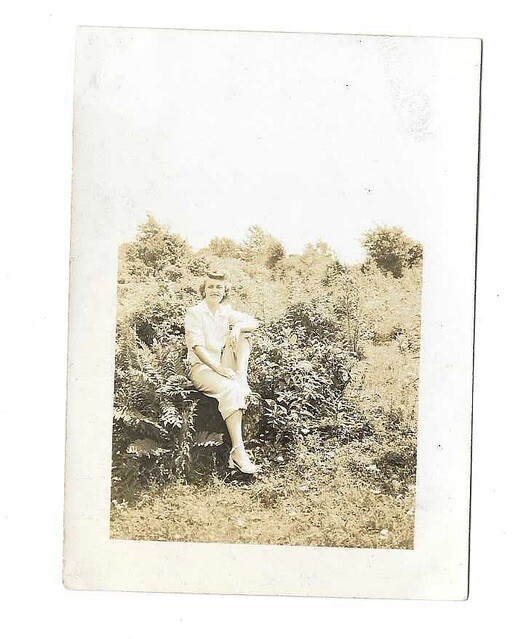 VTG Sepia Small Snapshot Photo Pretty Woman Hair Roll Victory Roll Sitting Trees VTG Sepia Small Snapshot Photo Pretty Woman Hair Roll Victory Roll Sitting Trees