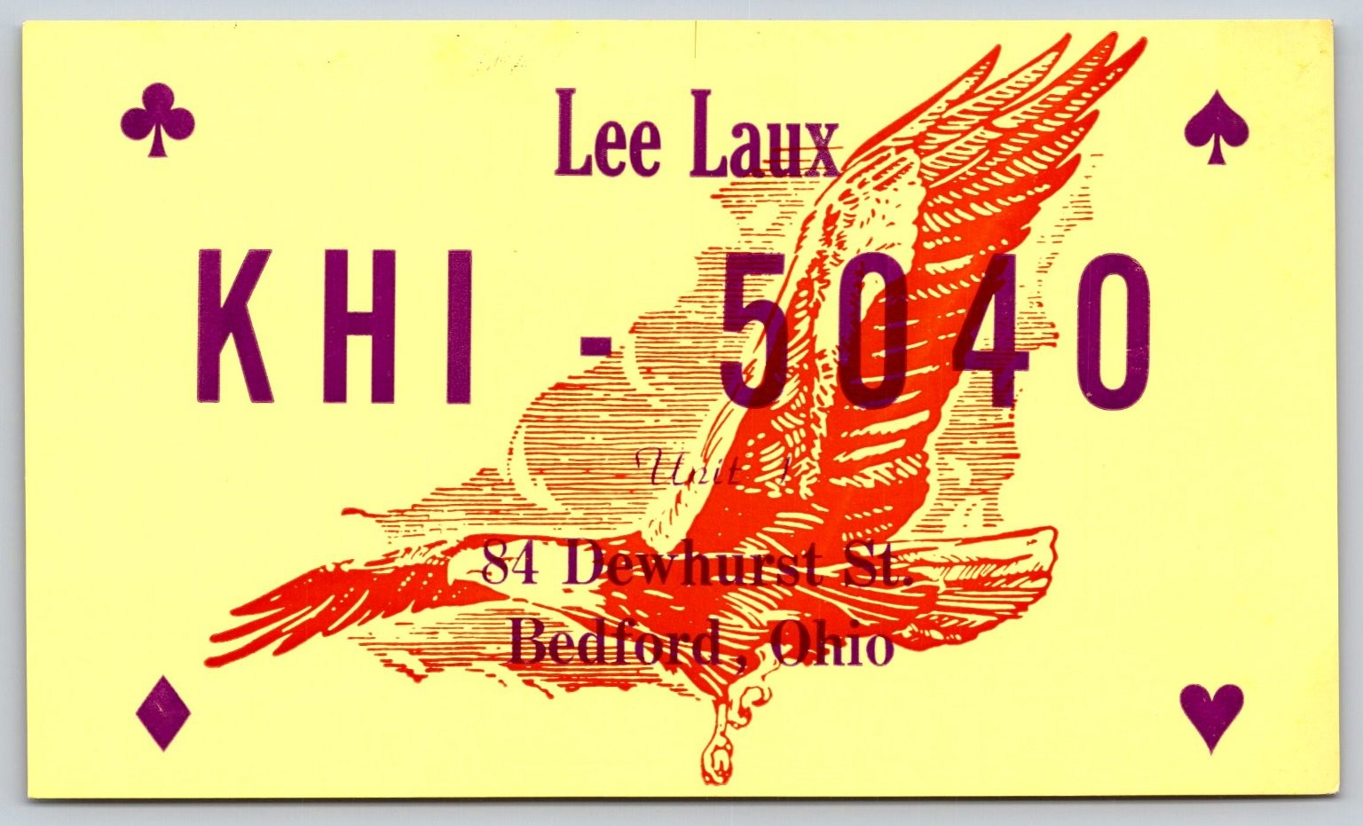 Vintage Lee Laux Bedford Ohio KHI-5040 Phone Number Advertising Postcard C9