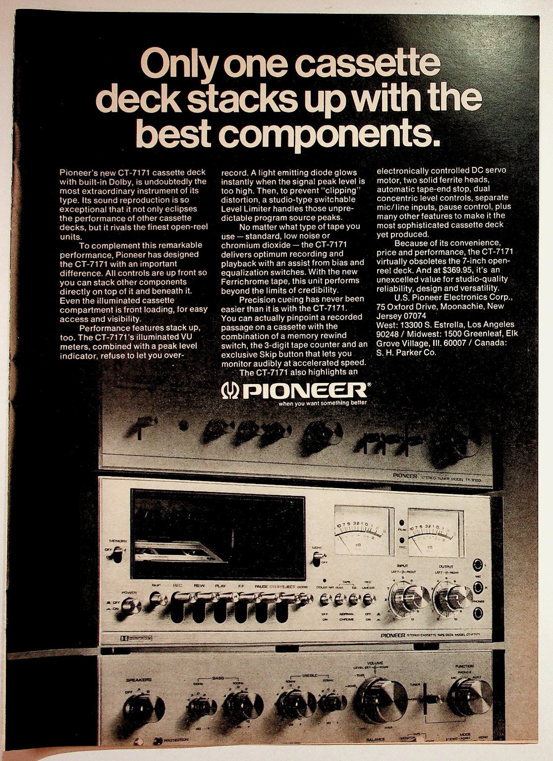Pioneer CT-7171 Cassette Deck Vintage Magazine Ad 1970s Hi-Fi Stereo Audio