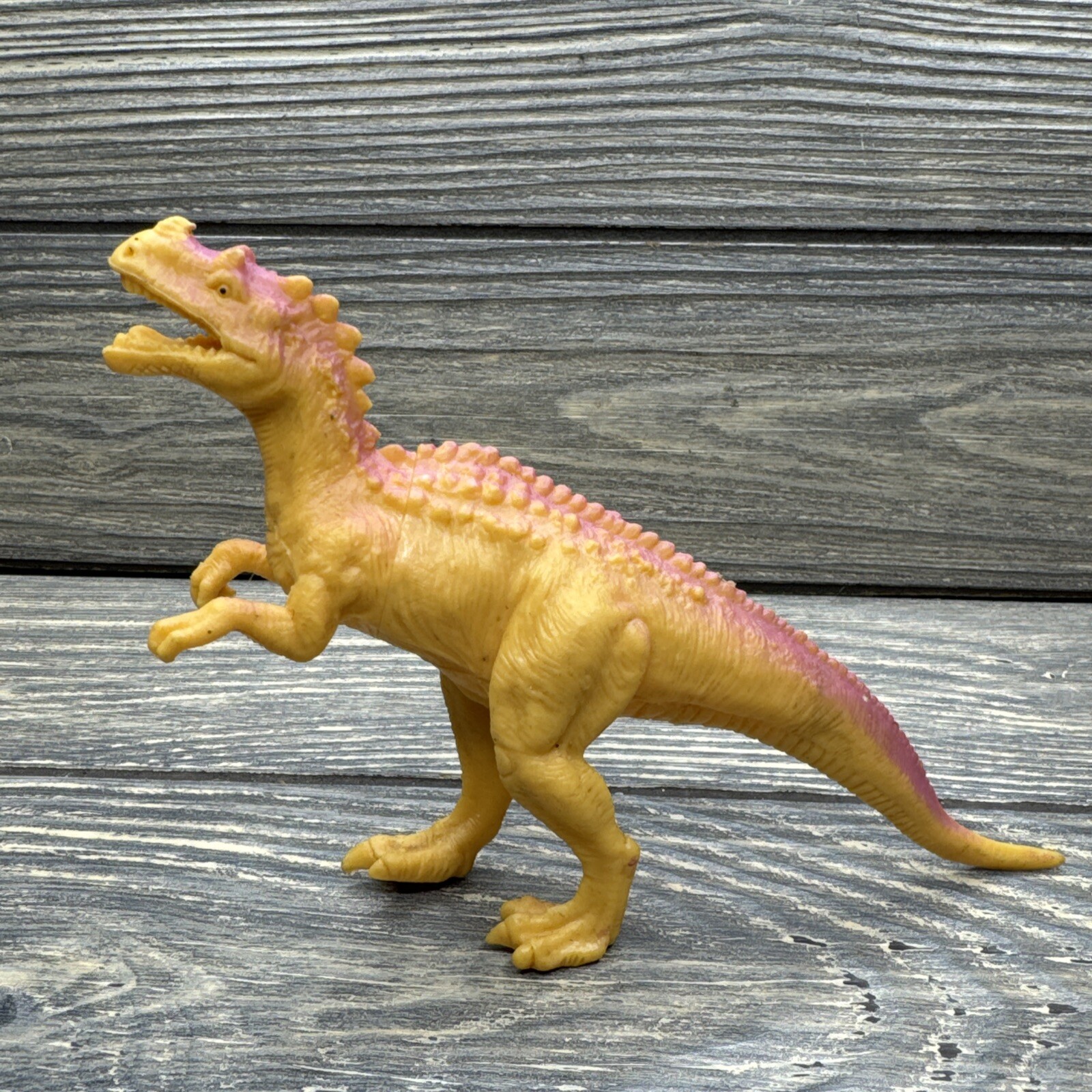 Vintage Ja-Ru Plastic Dinosaur Ceratosaurus Yellow Pink 4” Vintage Ja-Ru Plastic Dinosaur Ceratosaurus Yellow Pink 4”