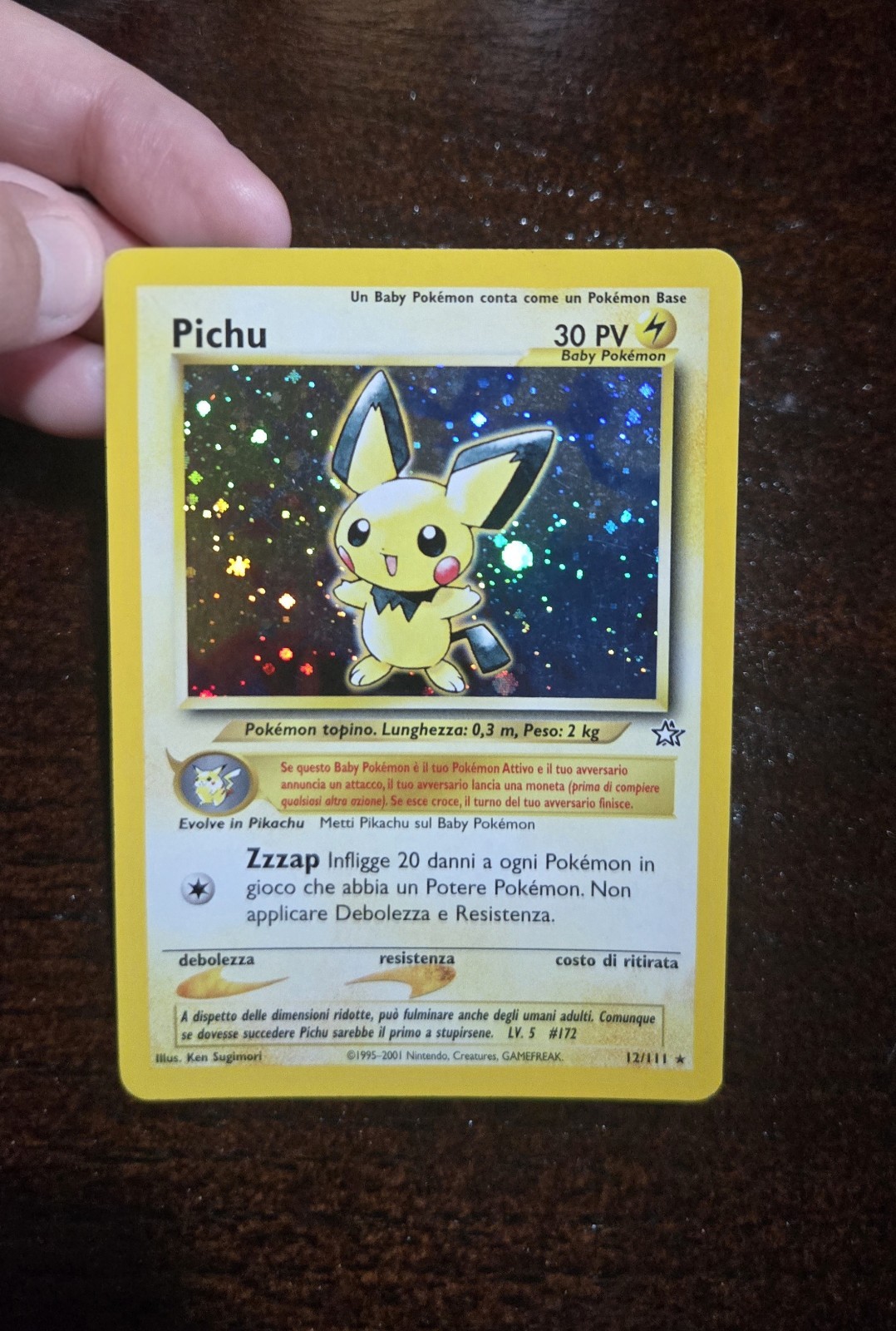 Pokemon Pichu 12/111 PV 30 Holo ITA 2001 Basic Thunder Ken Sugimori Pokemon Pichu 12/111 PV 30 Holo ITA 2001 Basic Thunder Ken Sugimori
