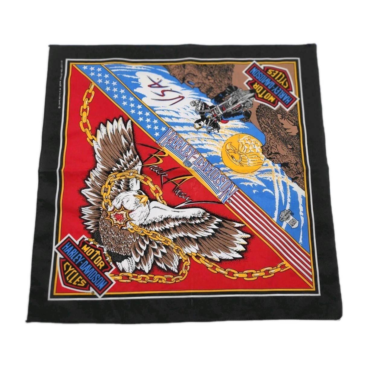 Vintage Harley-Davidson Bandana Break Away Handkerchief Scarf Eagle Chains Biker