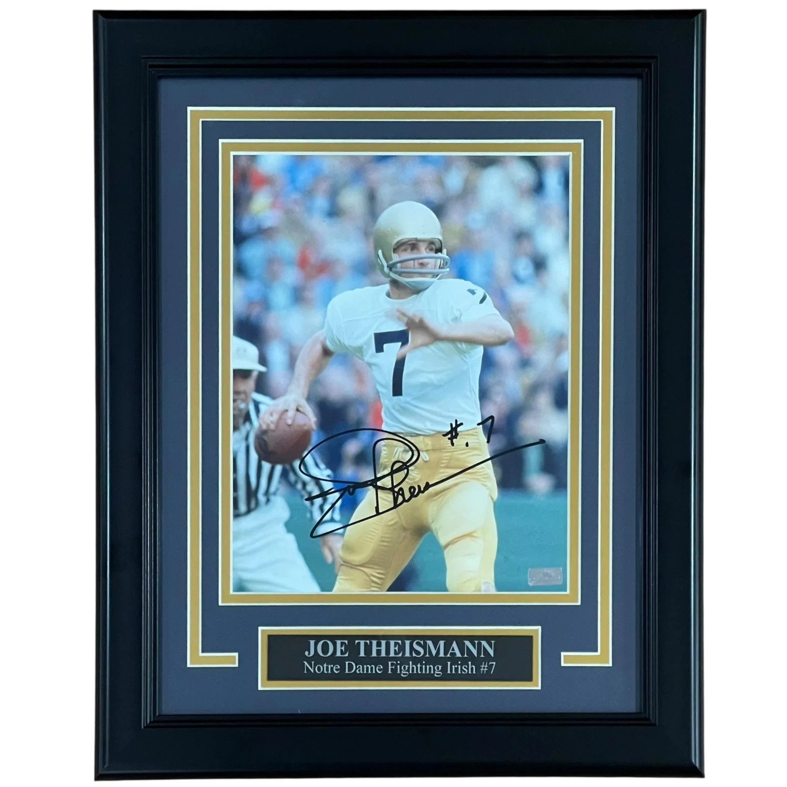 Joe Theismann Autographed Notre Dame Fighting Irish (White Jersey Vert) Deluxe F Joe Theismann Autographed Notre Dame Fighting Irish (White Jersey Vert) Deluxe F