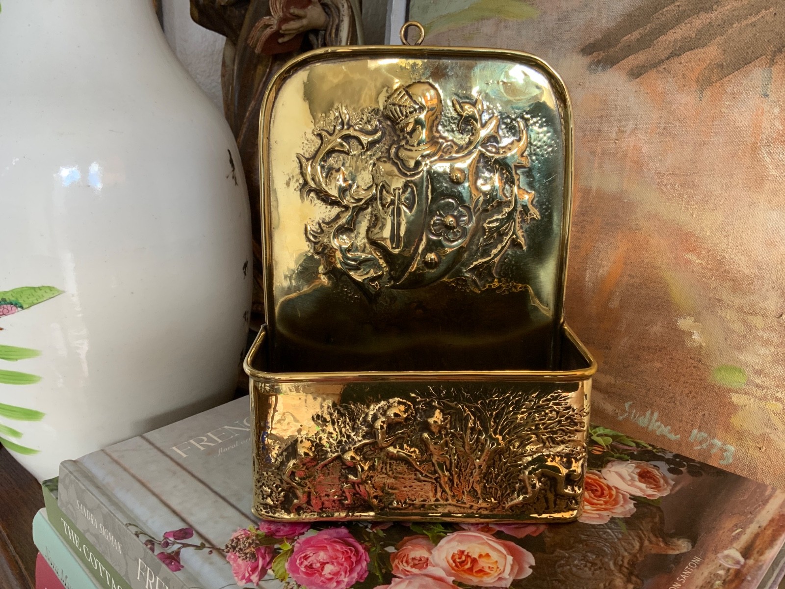 Dutch Antique Circa 1890- 1900 Brass Wall Pocket 8 inches tall Hammered Design