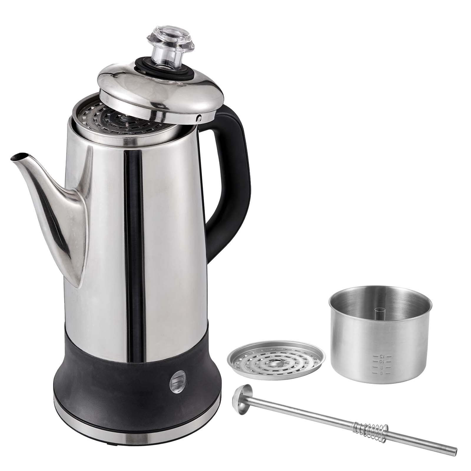 VEVOR 12-Cup Electric Percolator Coffee Pot Stainless Steel Coffee Maker Silver