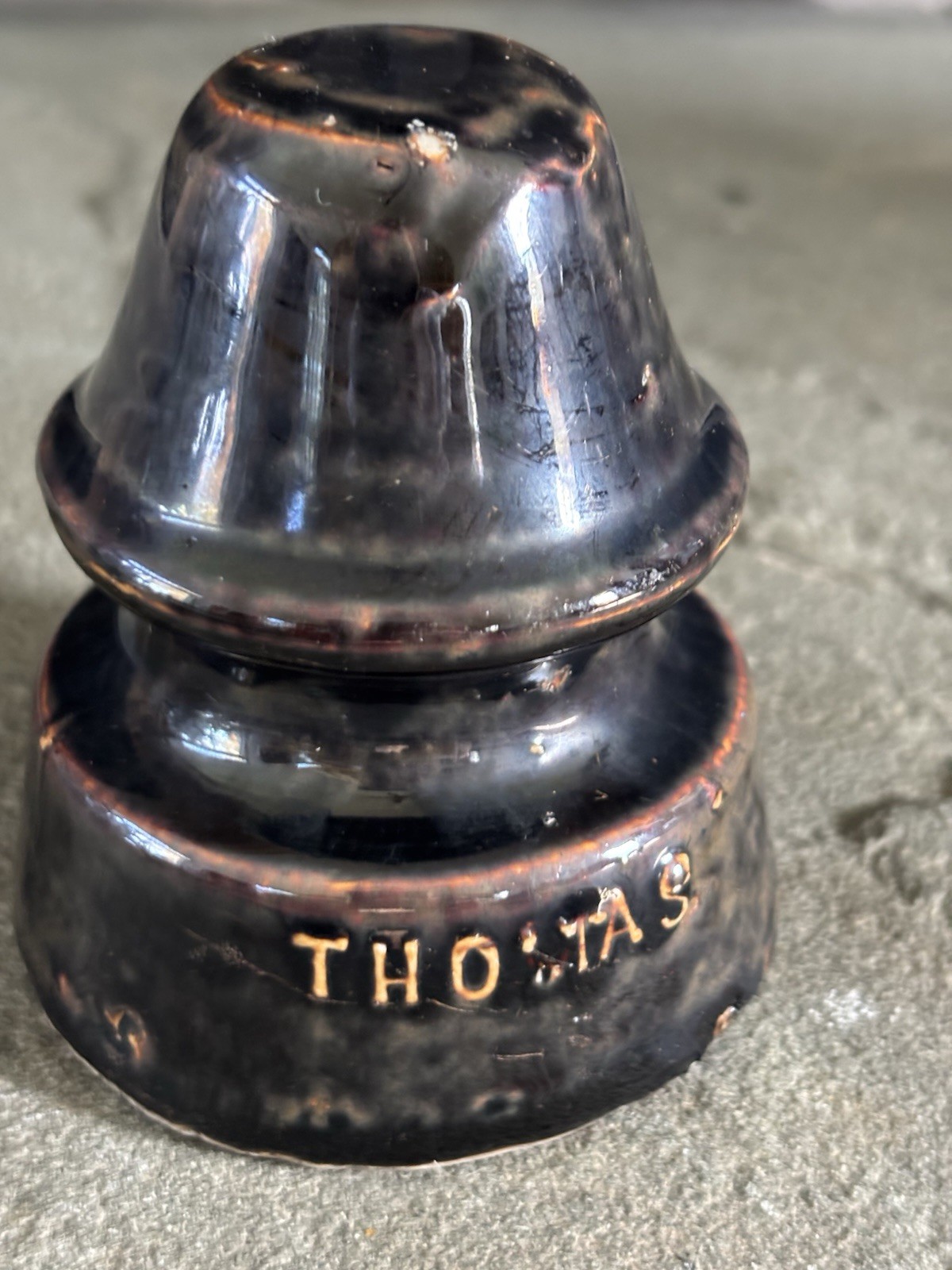 Vintage Thomas  Ceramic Power/Telegraph Line Insulator Dark Brown Rare Misprint