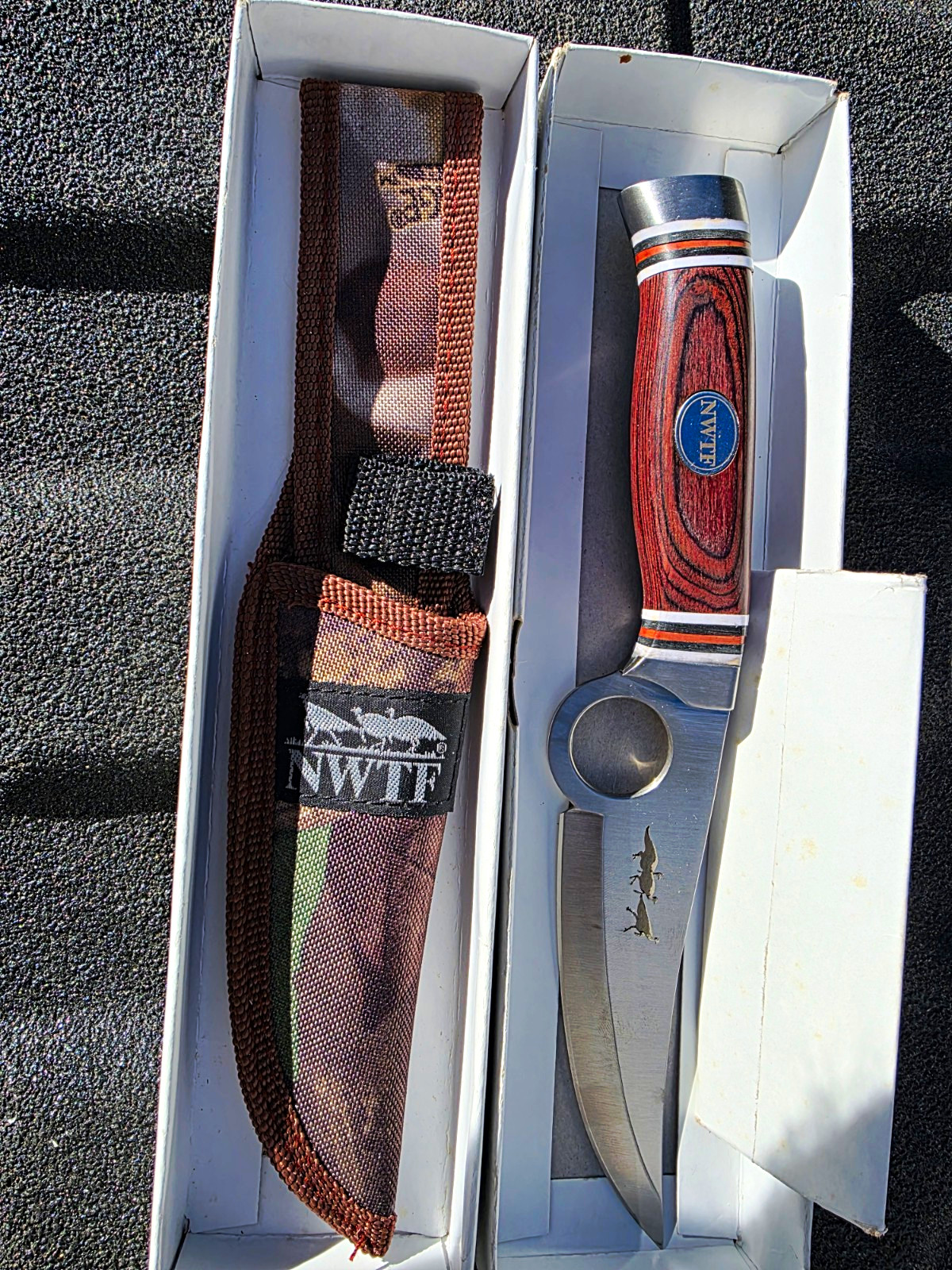 NWTF Hunting Fixed Blade Knife Clip Point Stainless Blade Wood Handle Sheath