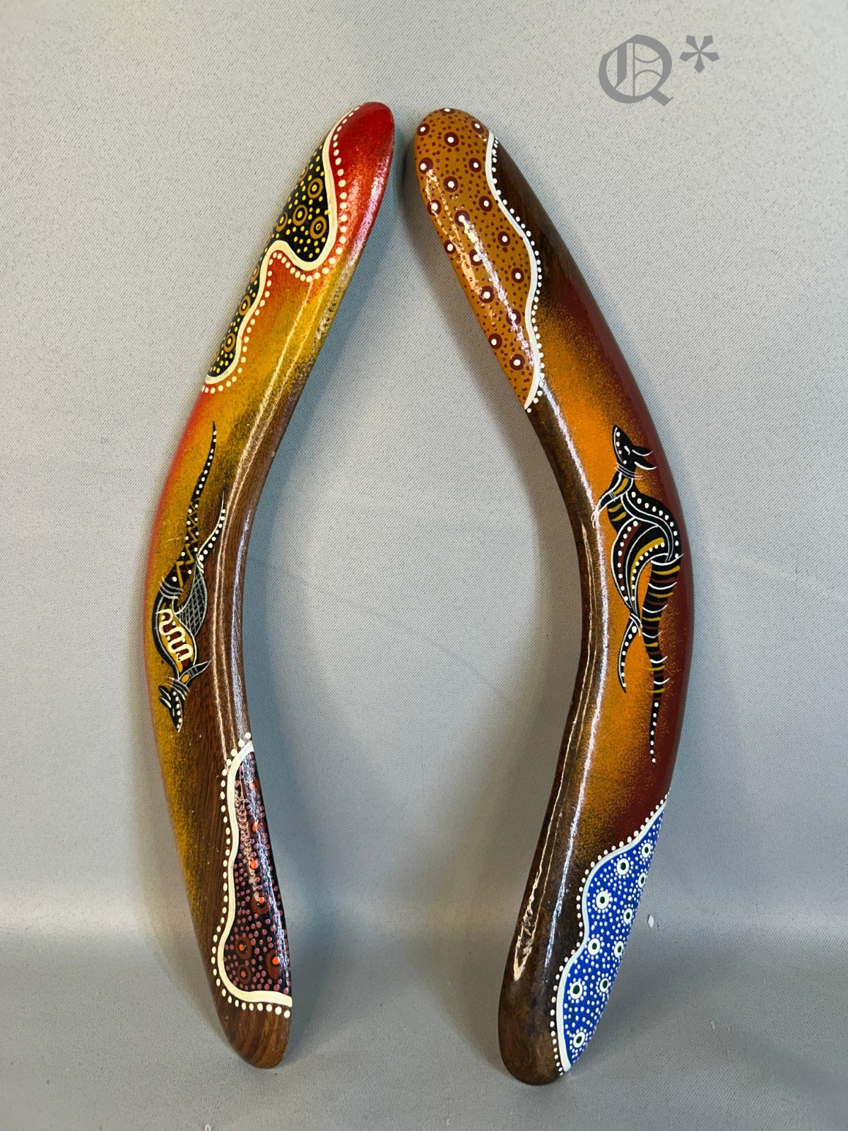 Vintage Australian Aboriginal Art Boomerang Set of 2 Hand Painted Vintage Australian Aboriginal Art Boomerang Set of 2 Hand Painted