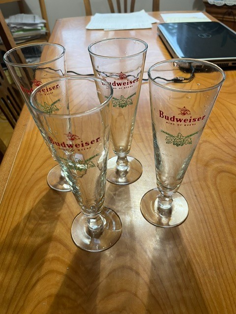 Budweiser Pilsner Glasses. Set of 4