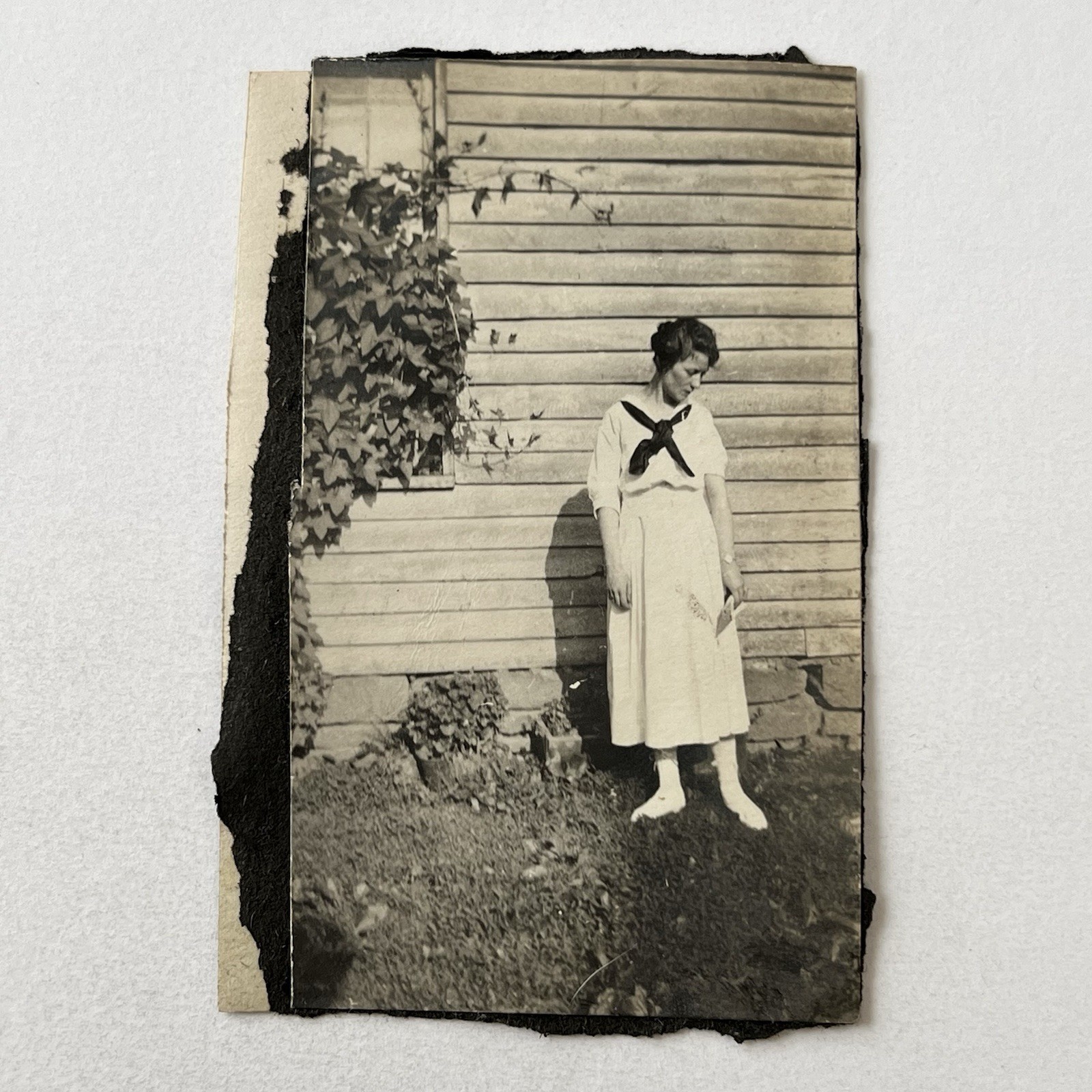 Antique Sepia Snapshot Photograph Beautiful Young Woman Looking Down Moody Artsy