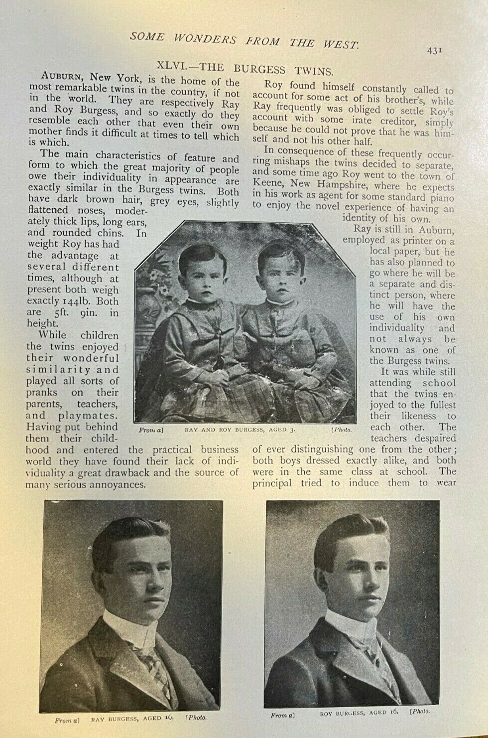 1902 Ray and Roy Burgess The Burgess Twins Auburn New York illustrated