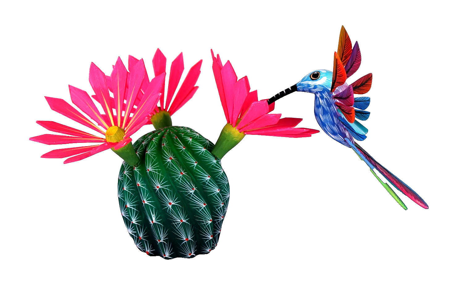 Oaxaca Wood Carving Tribus Mixes Cactus Hummingbird Mexican Folk Art Alebrije