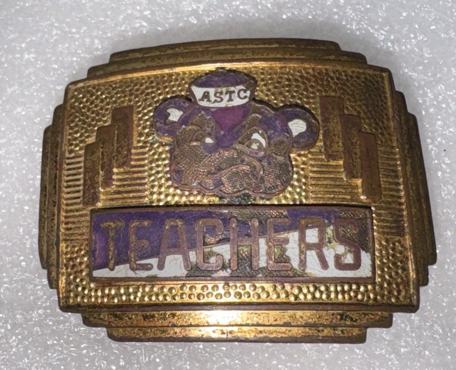 ARKANSAS STATE TEACHERS COLLEGE ENAMEL BELT BUCKLE KINNEY CO. 1930-40s Normal