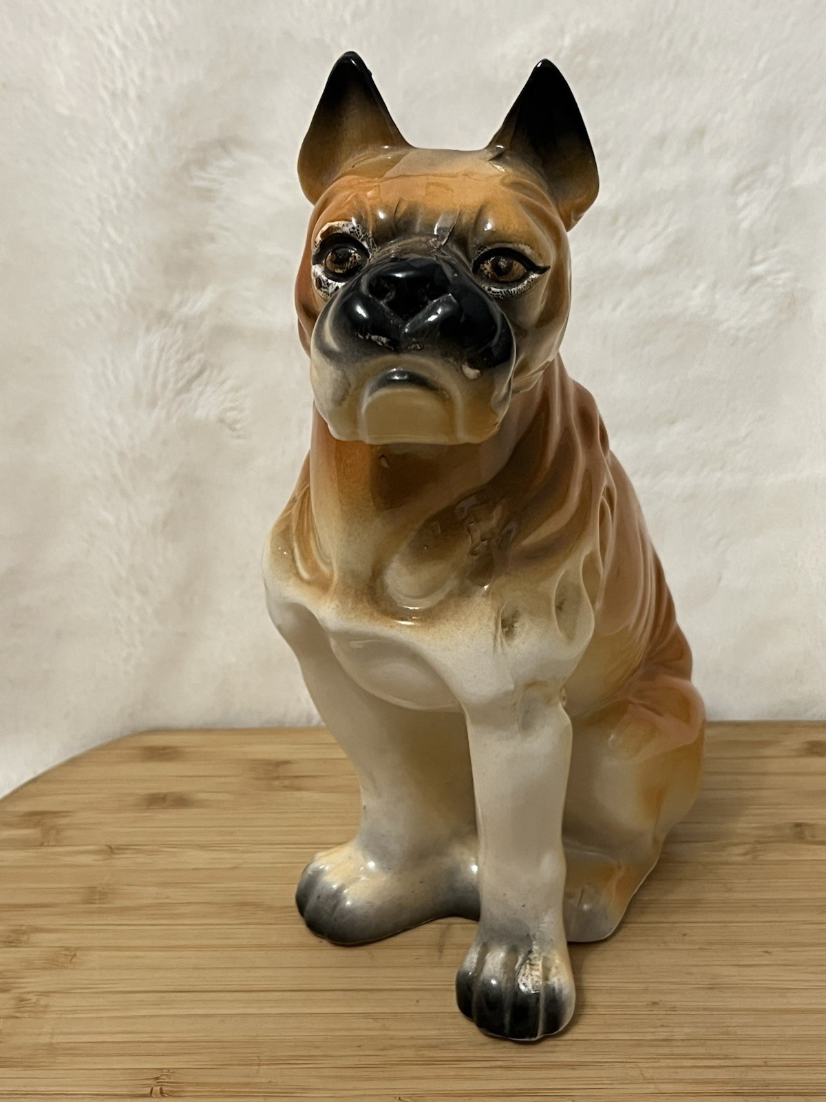 VTG Jaj’s 7” Ceramic Boxer Dog Figurine Brown Glazed Sitting Made In Japan