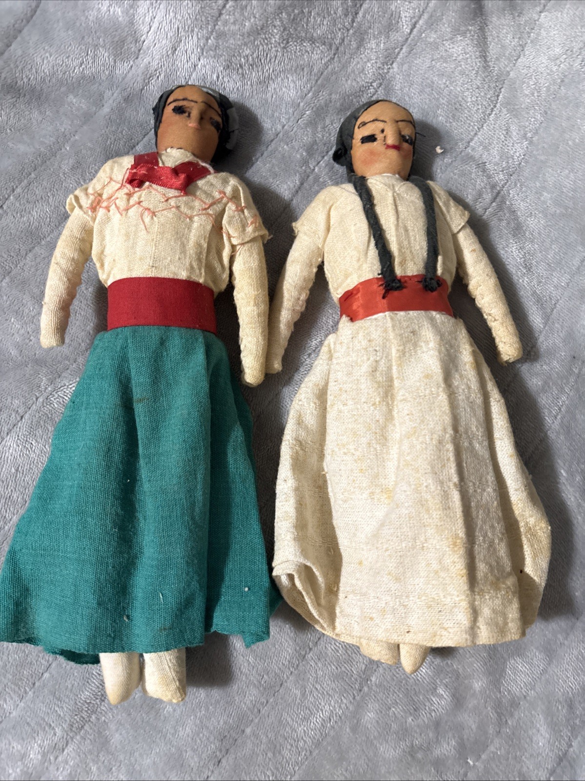 Vintage Cloth Handmade Mexican Folk Art Cloth Dolls Set Man & Women 11