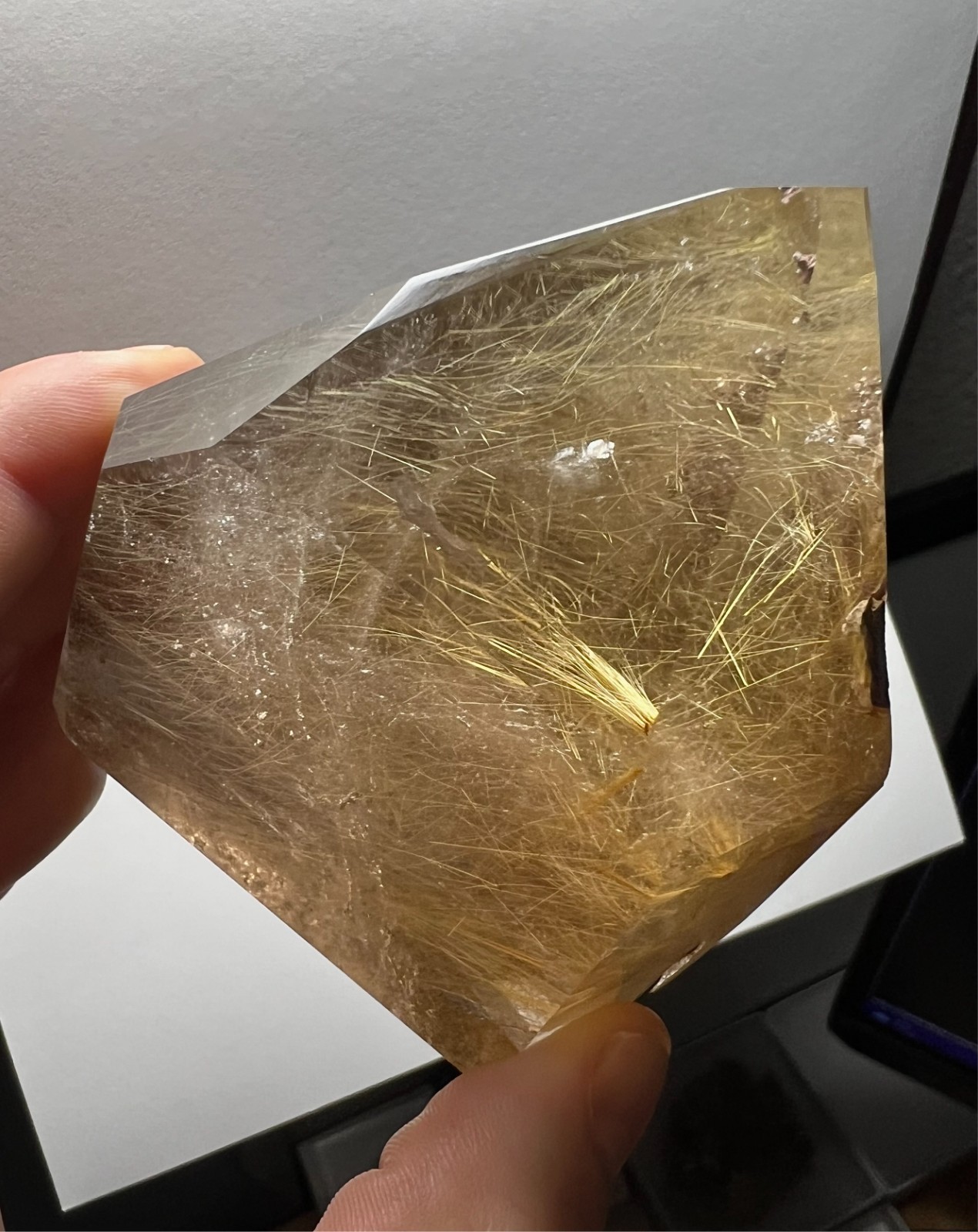 LOADED Rutile in Smoky Quartz Polished Point - 430g Brazil Rutilated Tower