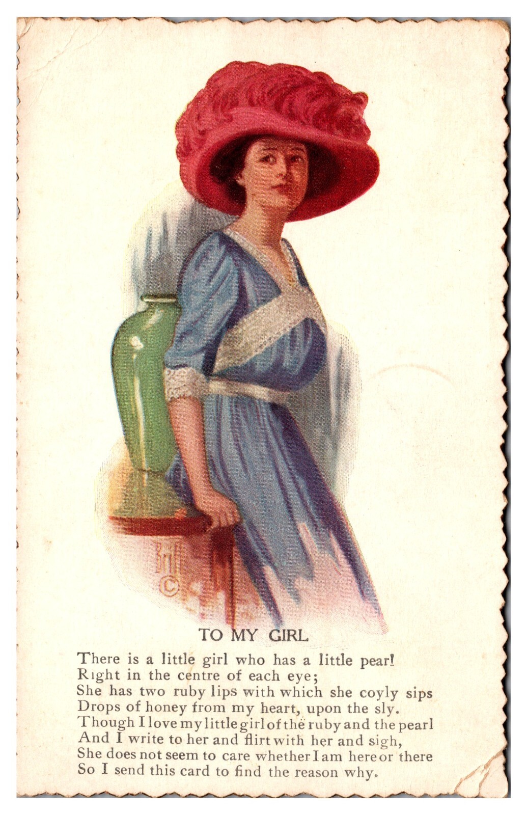 1911 To My Girl, Romance, Poem, Pretty Lady, Postcard