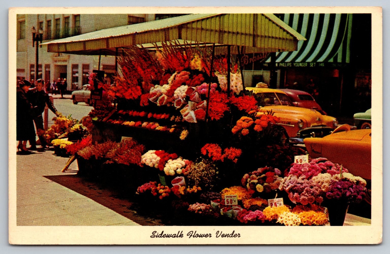 Vintage San Francisco Sidewalk Flower Vendor Postcard Curt Teich 1950s Vintage San Francisco Sidewalk Flower Vendor Postcard Curt Teich 1950s