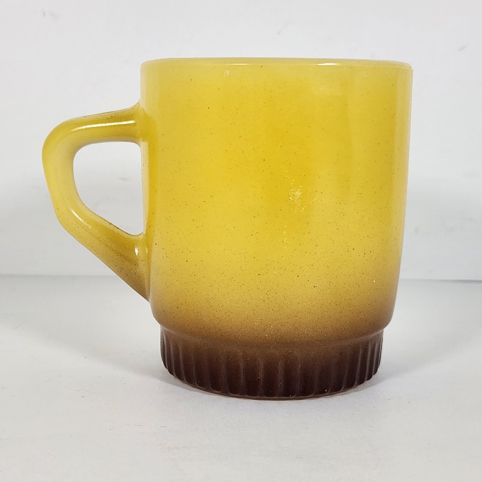 Vintage Anchor Hocking Fire-King Yellow Brown Gradient Milk Glass Stackable Mug Vintage Anchor Hocking Fire-King Yellow Brown Gradient Milk Glass Stackable Mug