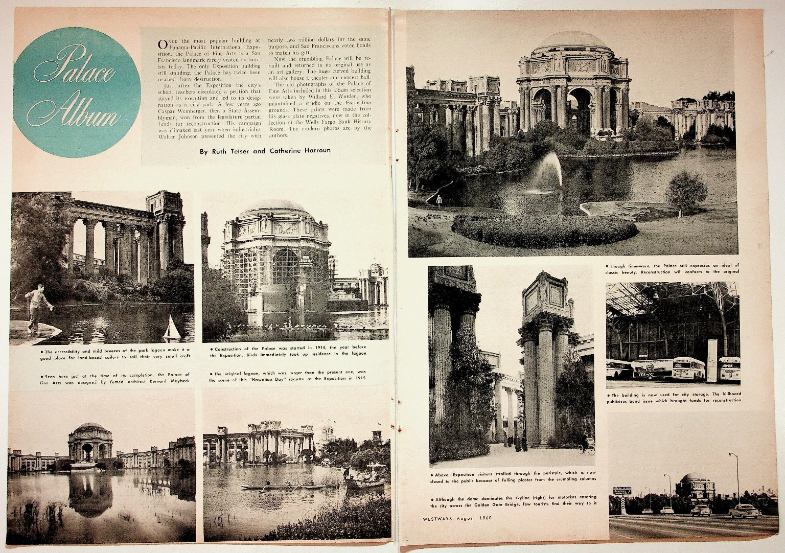 1960 Westways Magazine Palace of Fine Arts San Francisco Photo Feature Article 1960 Westways Magazine Palace of Fine Arts San Francisco Photo Feature Article