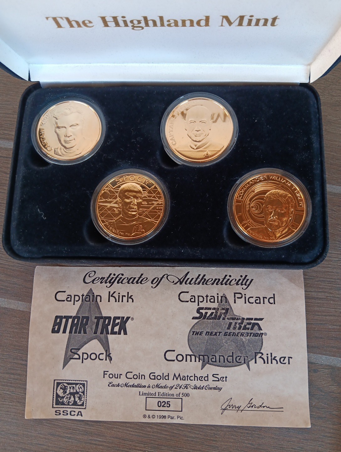 1998 Star Trek 4-Coin Gold Overlay Set SSCA/Paramount Somalia $20 COA 25 of 500