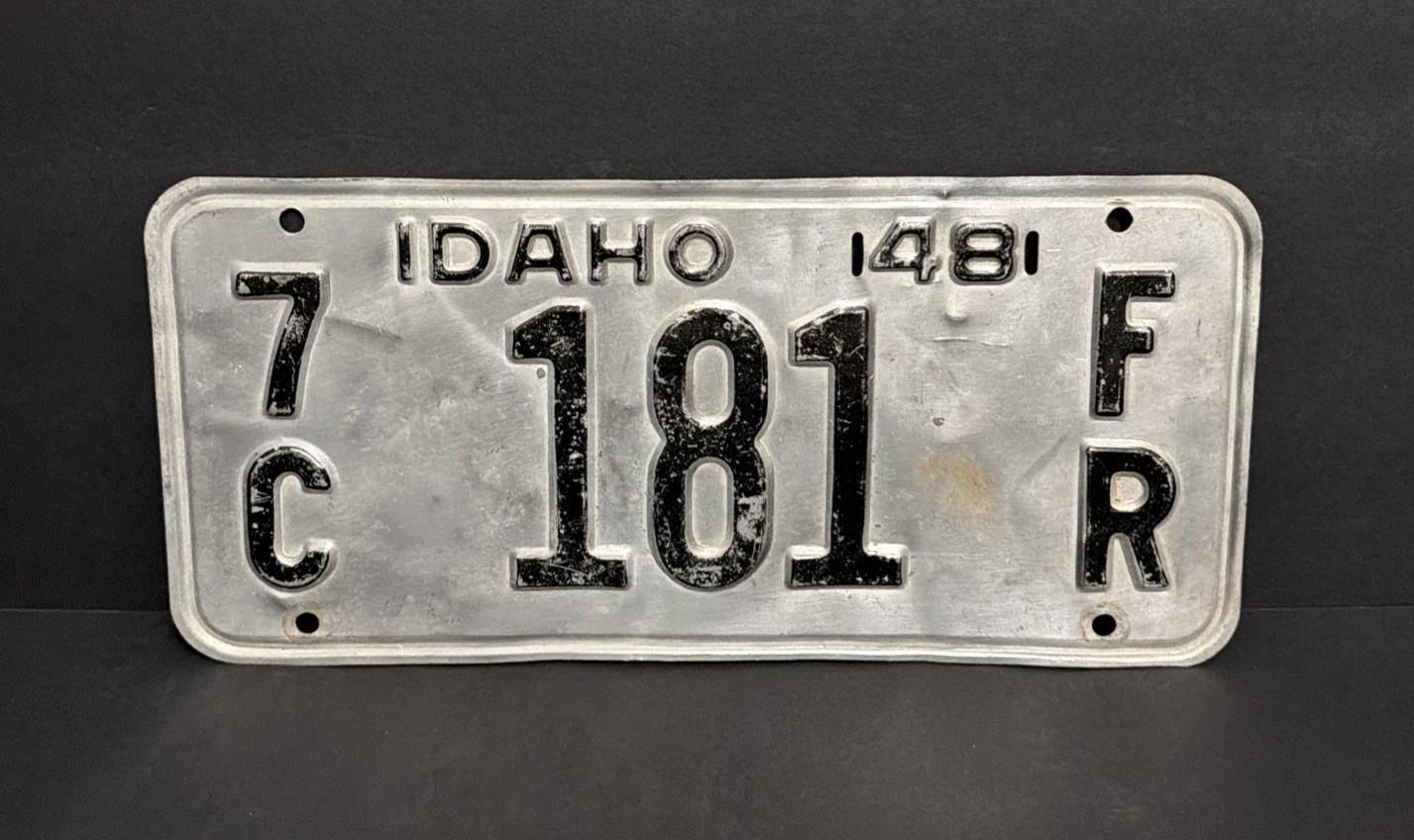 Vintage 1948 Idaho License Plate 7C 181 FR Custer County Farm Truck Aluminum