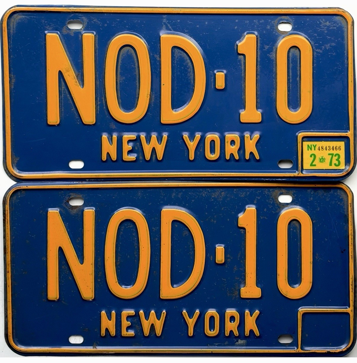 1966-1973 New York License Plate PAIR #NOD-10 YOM 1966-1973 New York License Plate PAIR #NOD-10 YOM