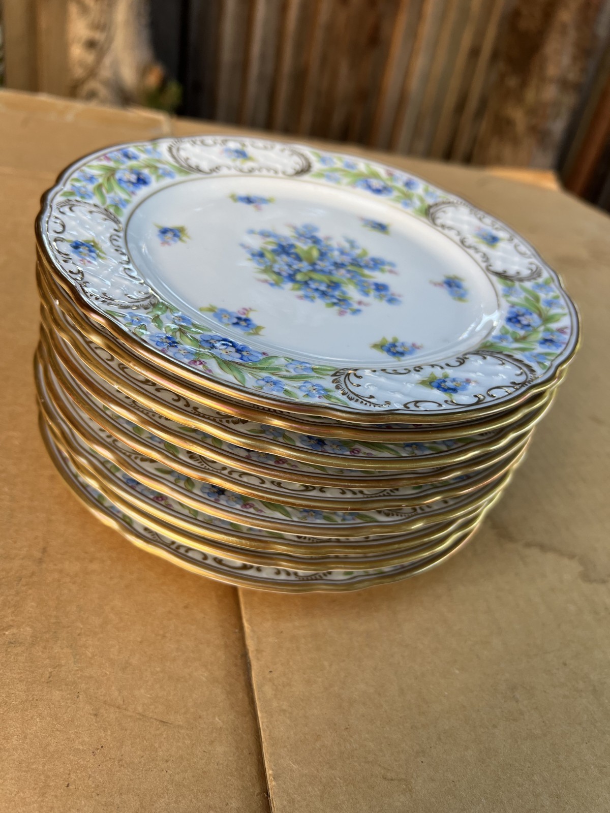 Lot of 9 Vintage Hand Painted Schumann Forget-Me-Not Gold Trim Plates 7-3/4 Lot of 9 Vintage Hand Painted Schumann Forget-Me-Not Gold Trim Plates 7-3/4