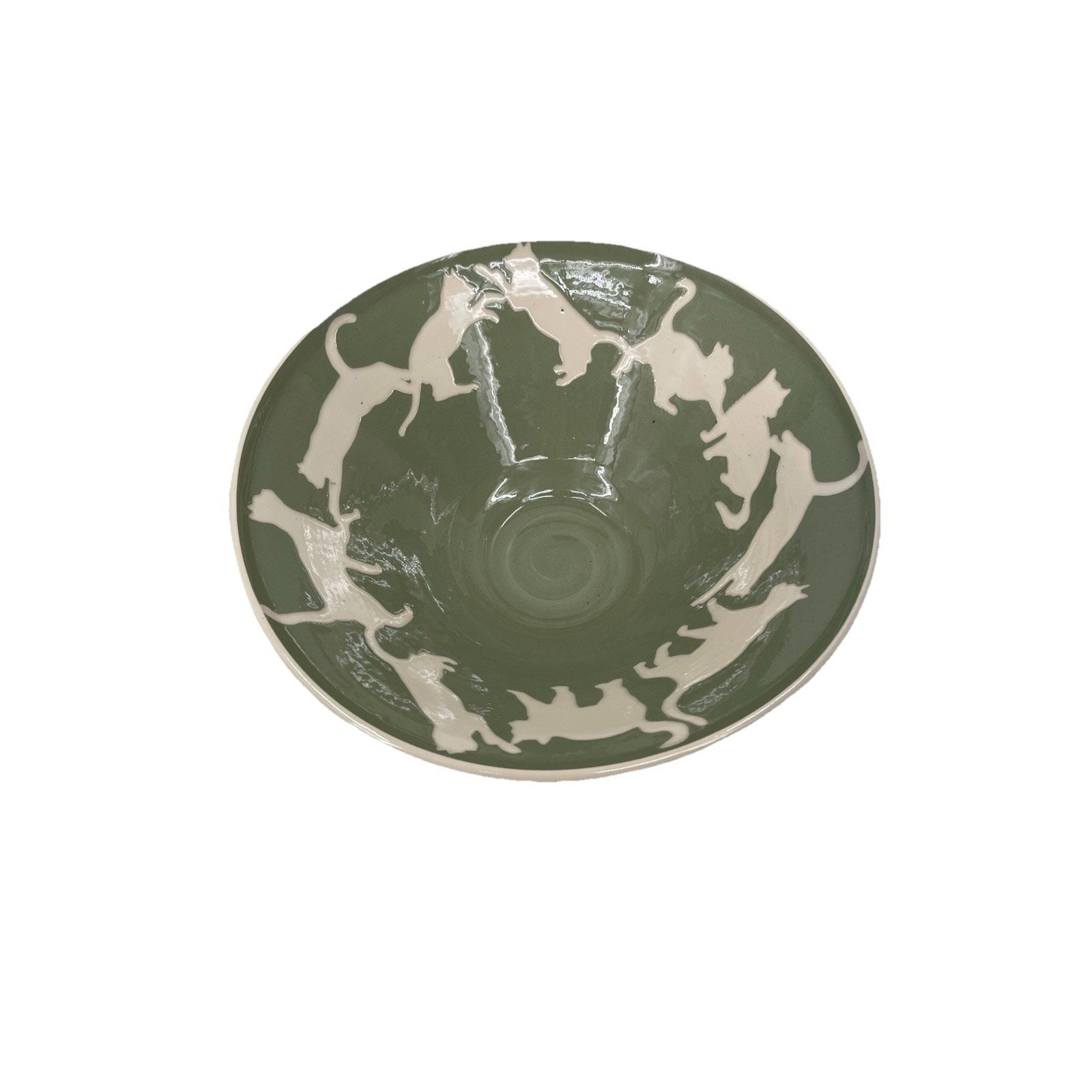 Vaughan L. Smith Westcote Bell Pottery Bowl Cat Silhouette Green Cream