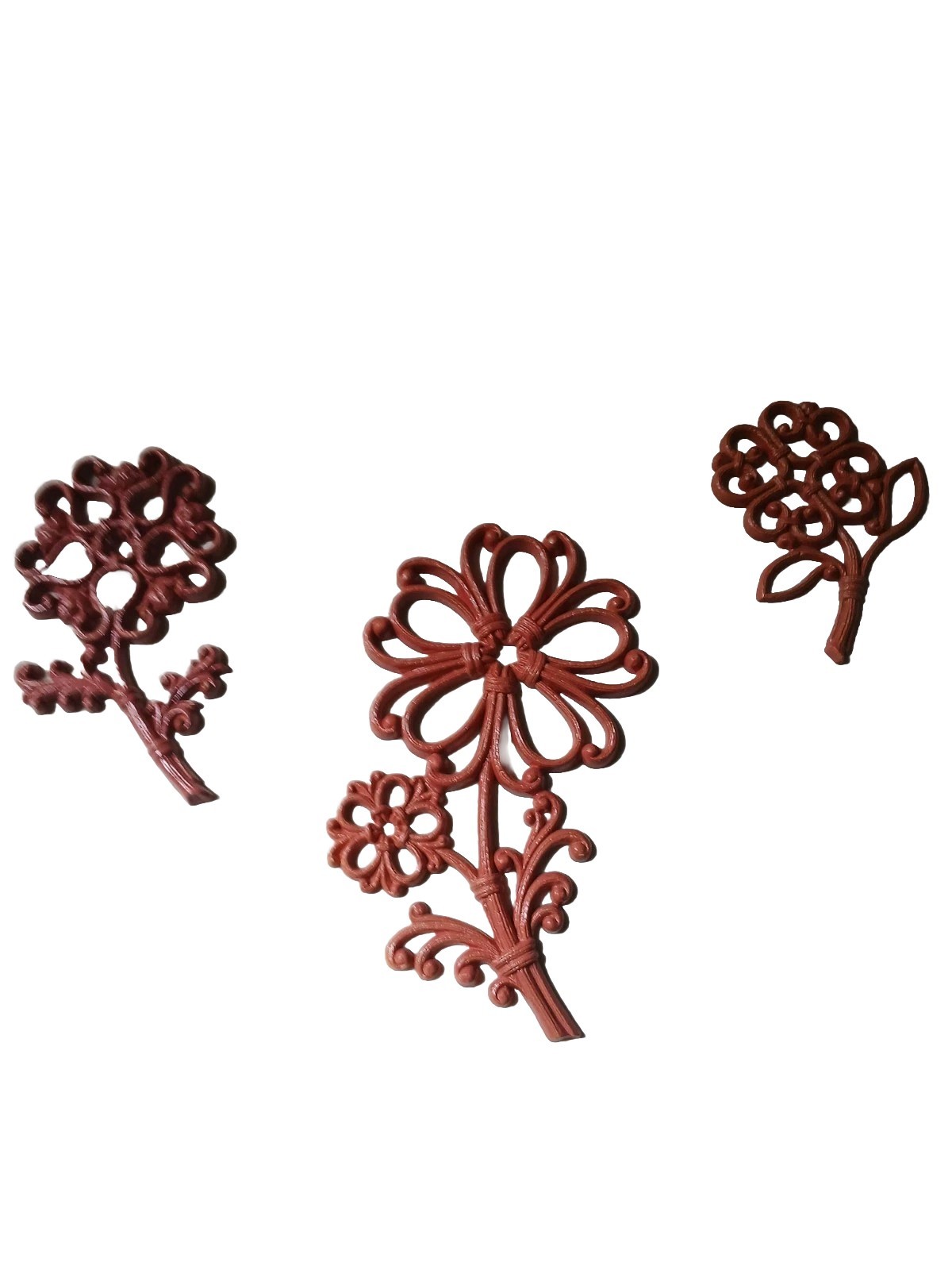 Set Of 3 Vintage Homco Boho MCM Flowers Wall Hangings Decoration Mauve
