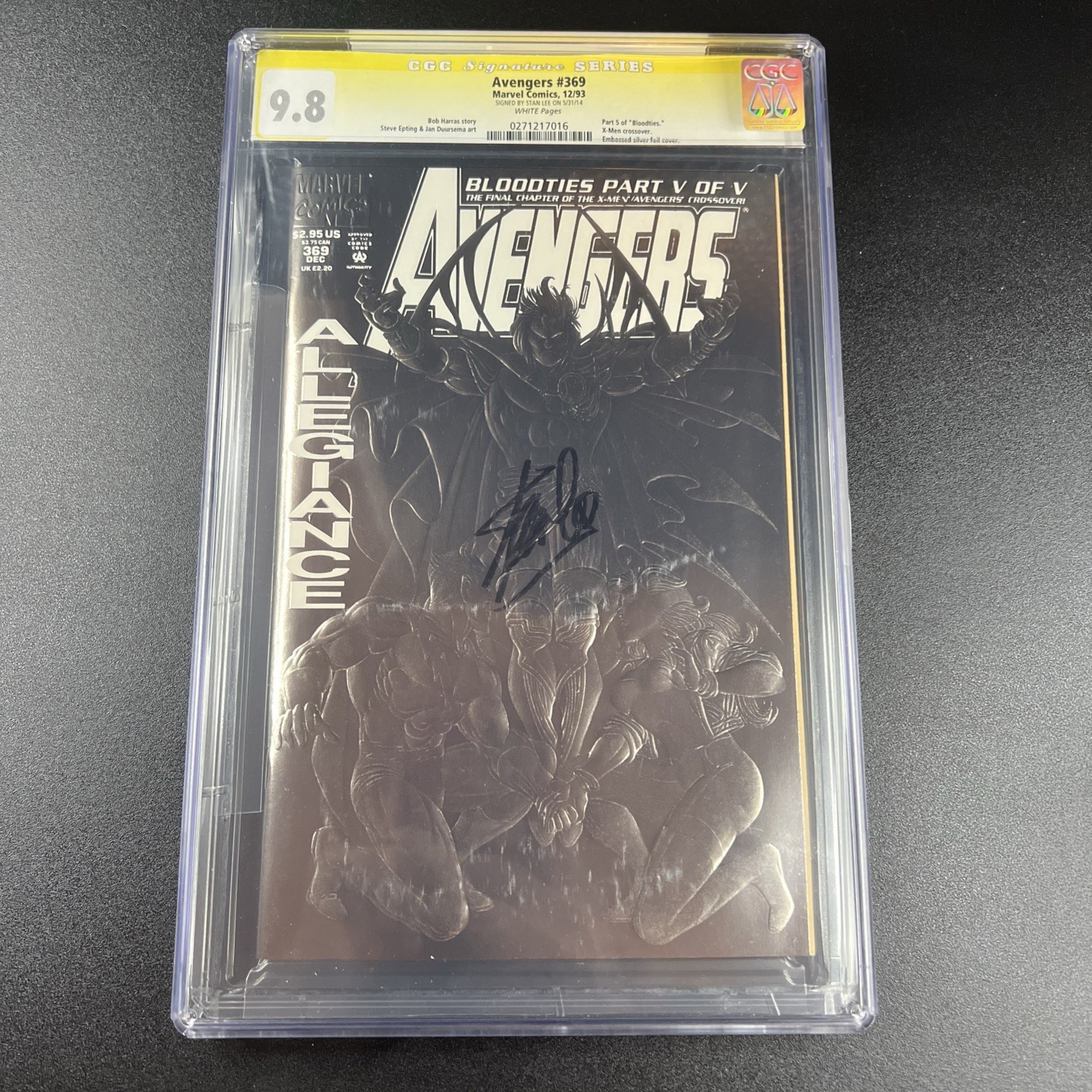 Avengers #369 CGC 9.8 NM/M Stan Lee Signed (Marvel, 1993) Embossed Cover