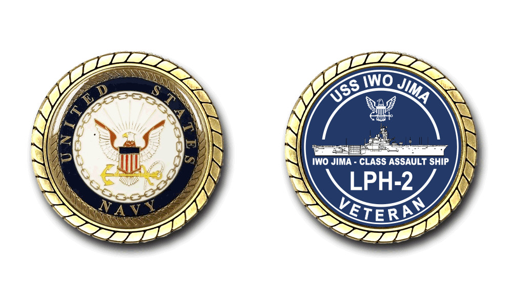 USS Iwo Jima LPH-2 Silhouette Veteran Challenge Coin USS Iwo Jima LPH-2 Silhouette Veteran Challenge Coin