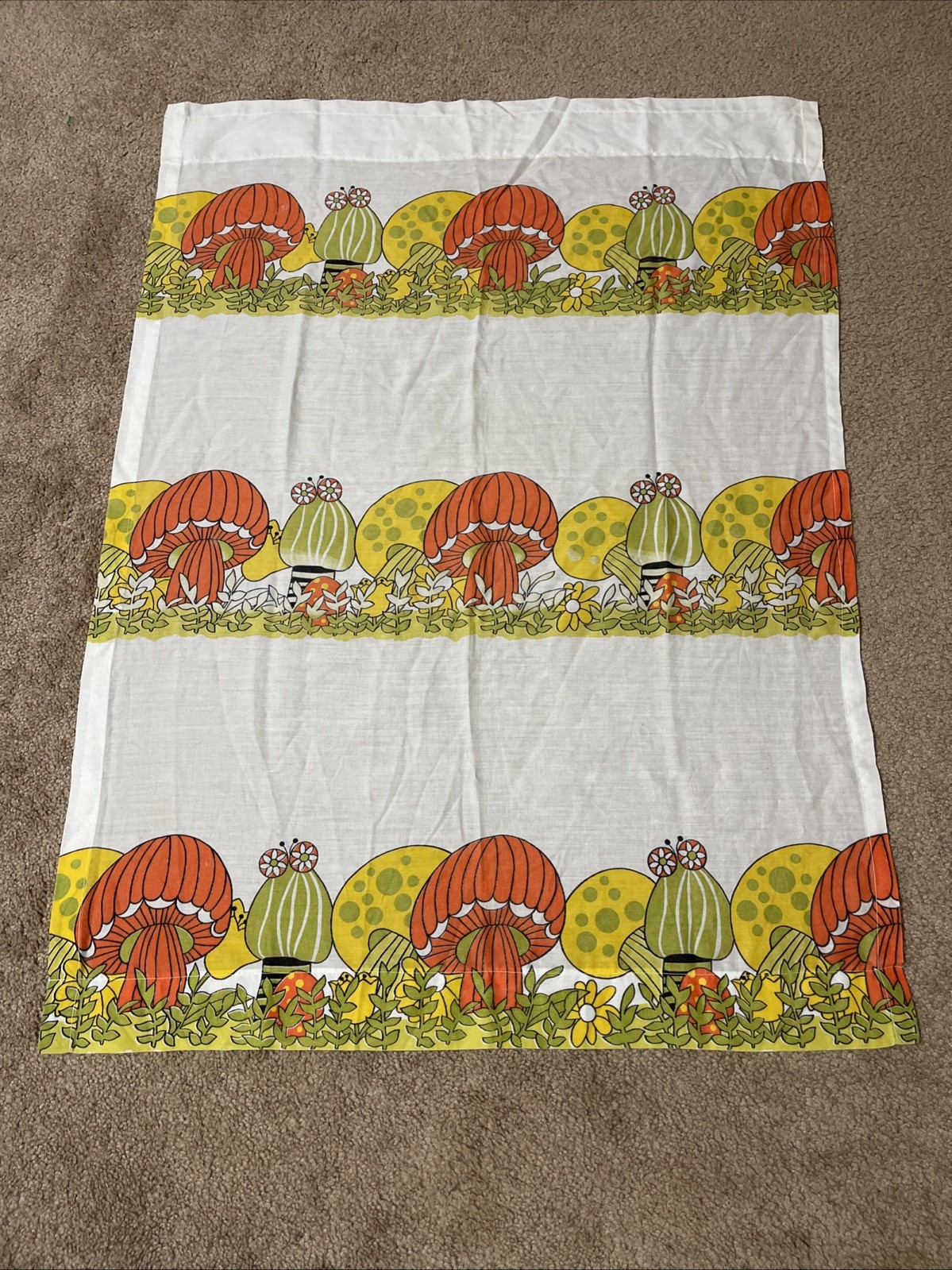 Vintage Penny\'s Groovy Mod Mushroom Orange Kitchen Curtain Panel ONLY 1 PANEL