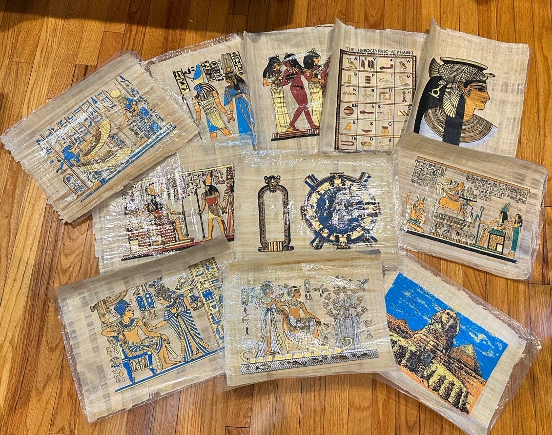 Vintage Lot Of 11 ANCIENT EGYPTIAN PAPYRUS PAINTING on Handmade Paper 