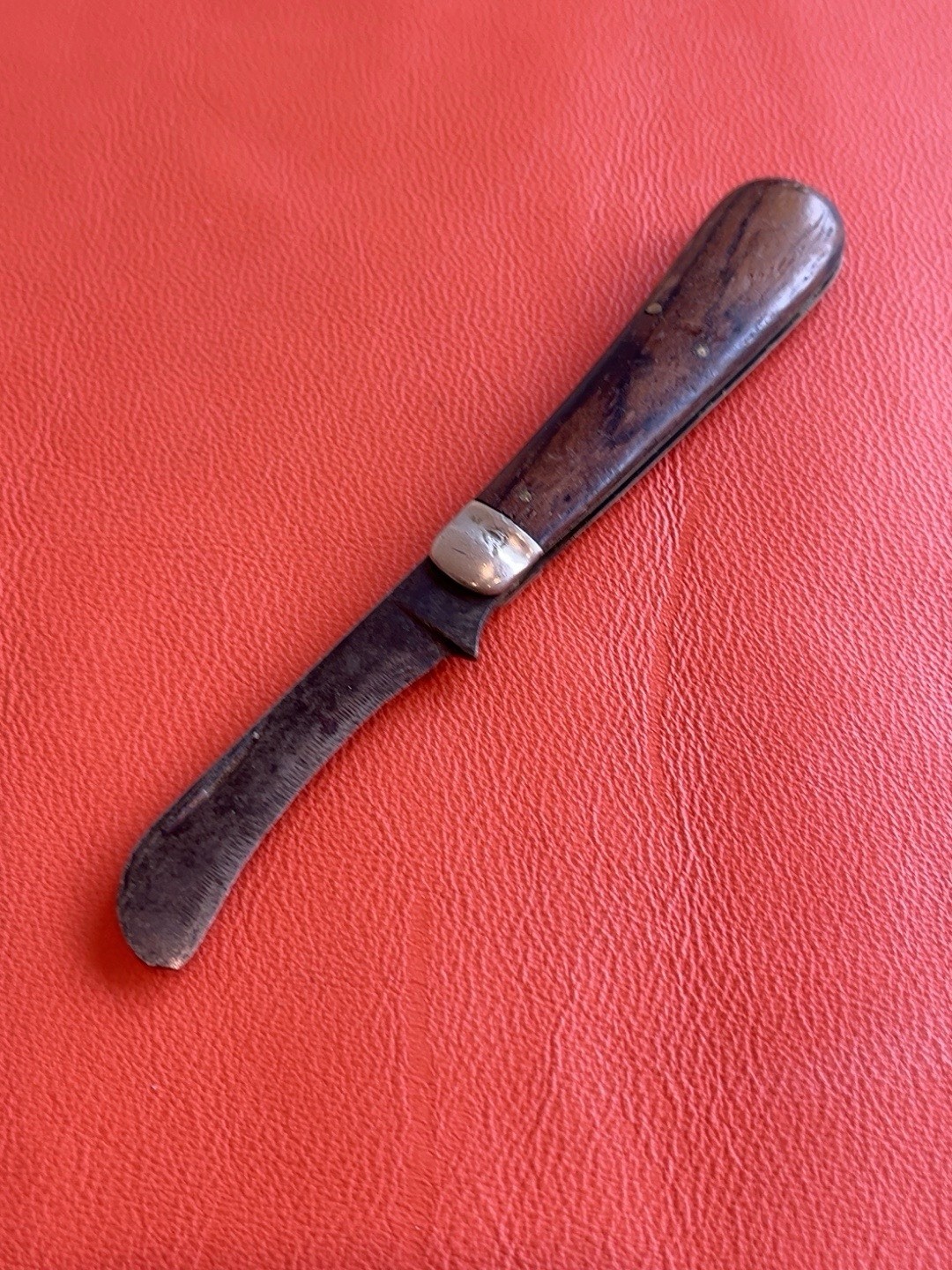 Antique Unmarked Single Blade Folding Knife Wood Handle Half Stop 3.5”