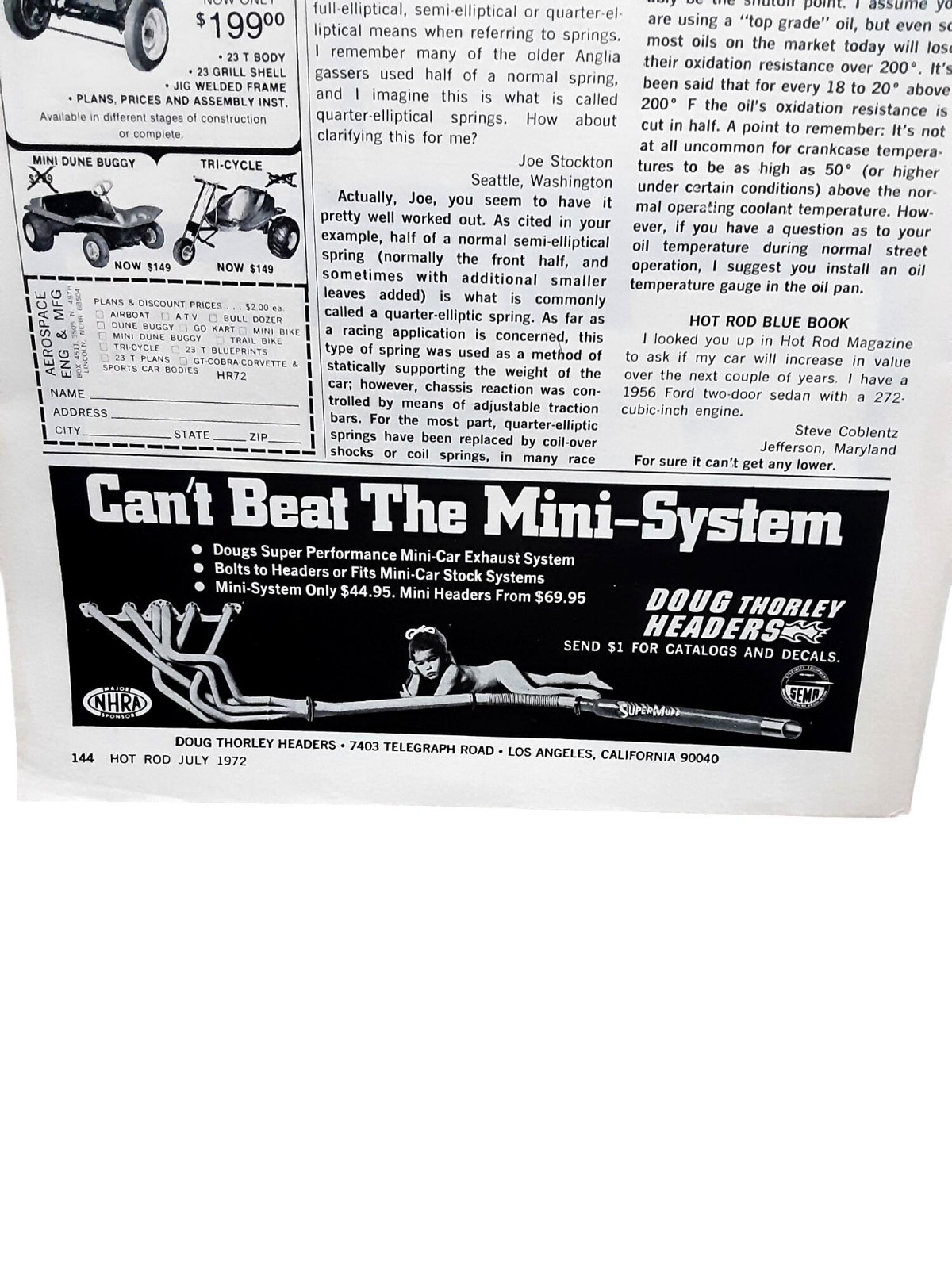 1972 Doug Thorley Headers Mini System Vintage Exhaust Print Ad 1972 Doug Thorley Headers Mini System Vintage Exhaust Print Ad