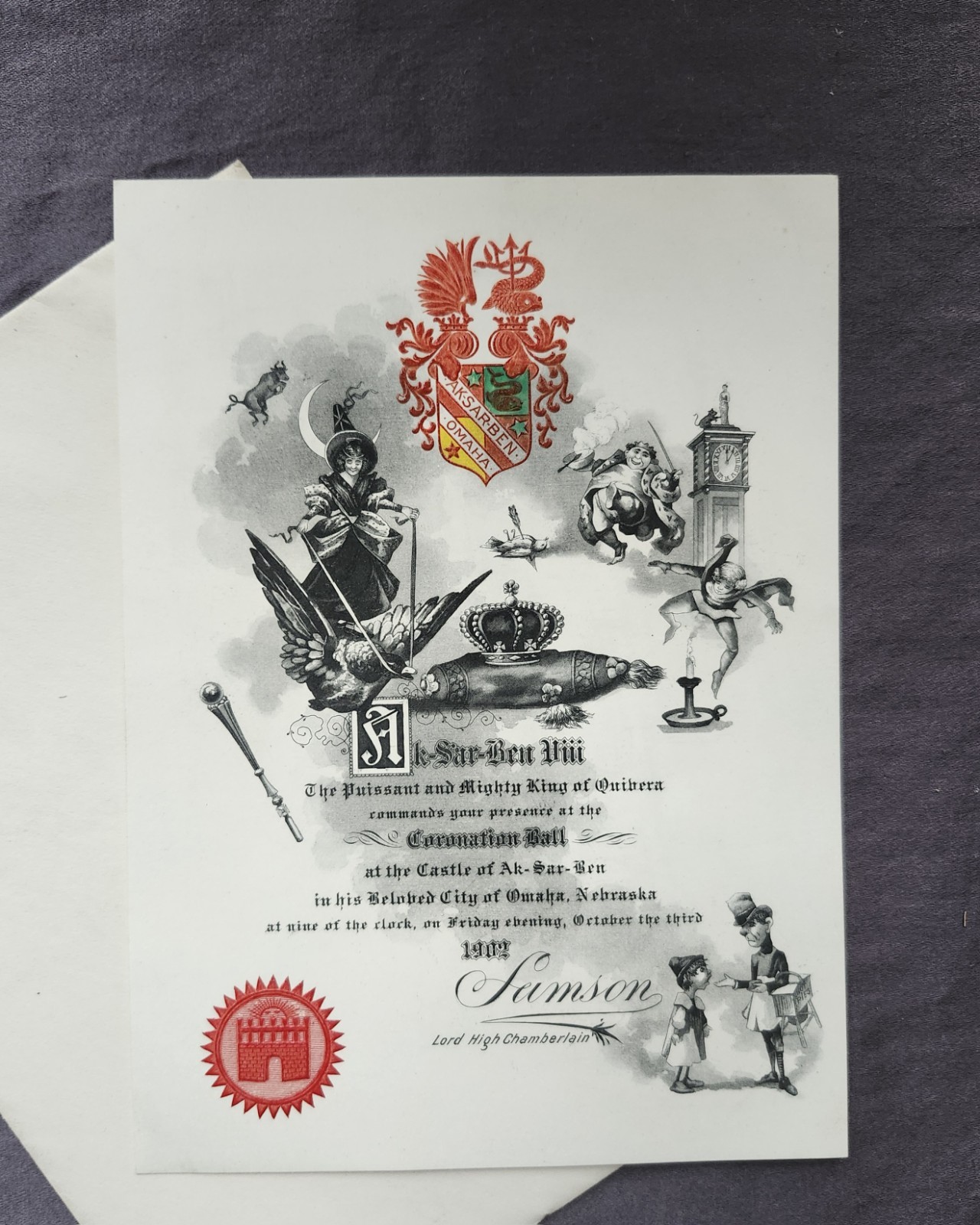 Antique 1902 Engraved Omaha NE AK-SAR-BEN Ball Invitation & Envlp - Mother Goose