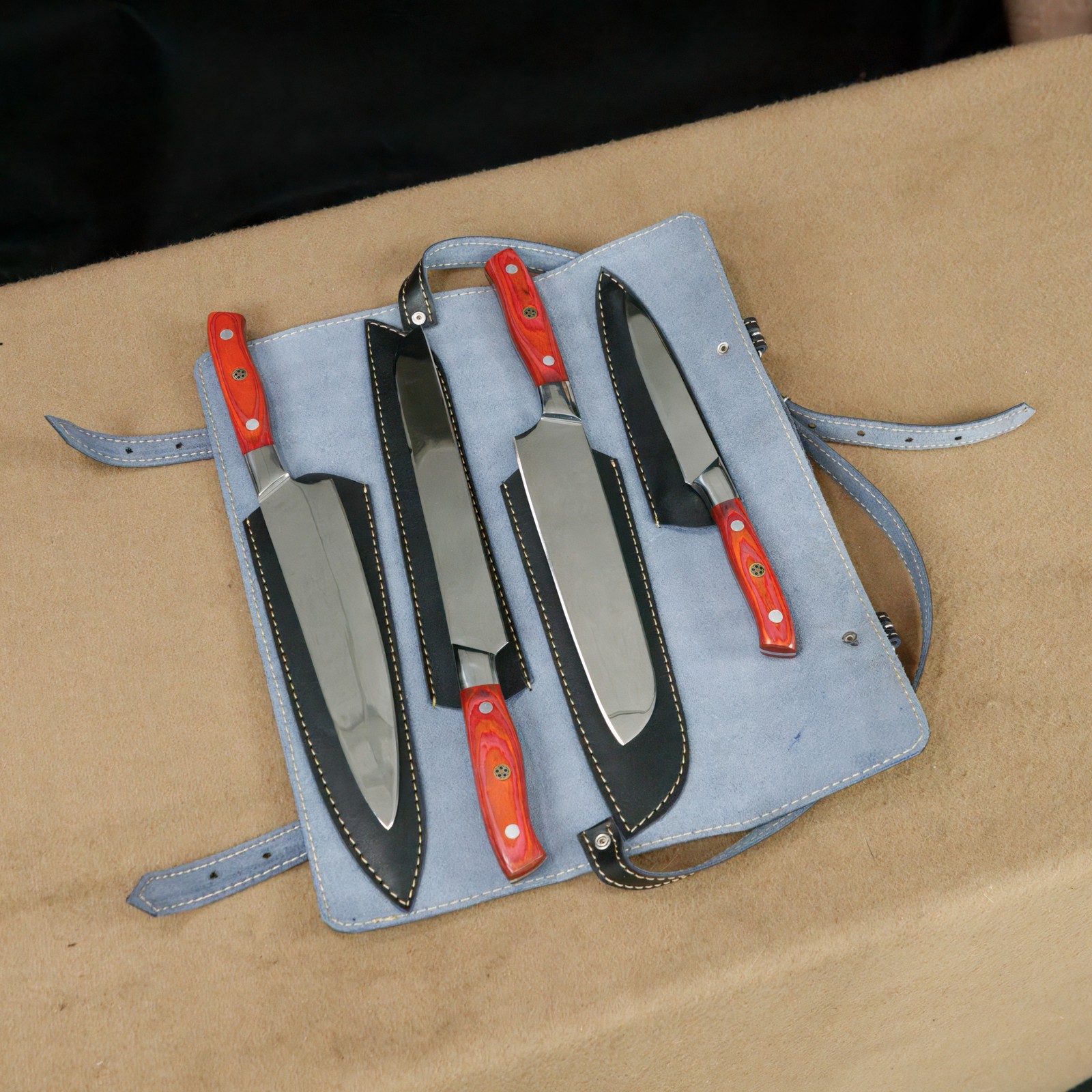 5-Piece Pro Chef Kitchen Knife Set: D2 High Carbon Stainless Steel Leather Pouch