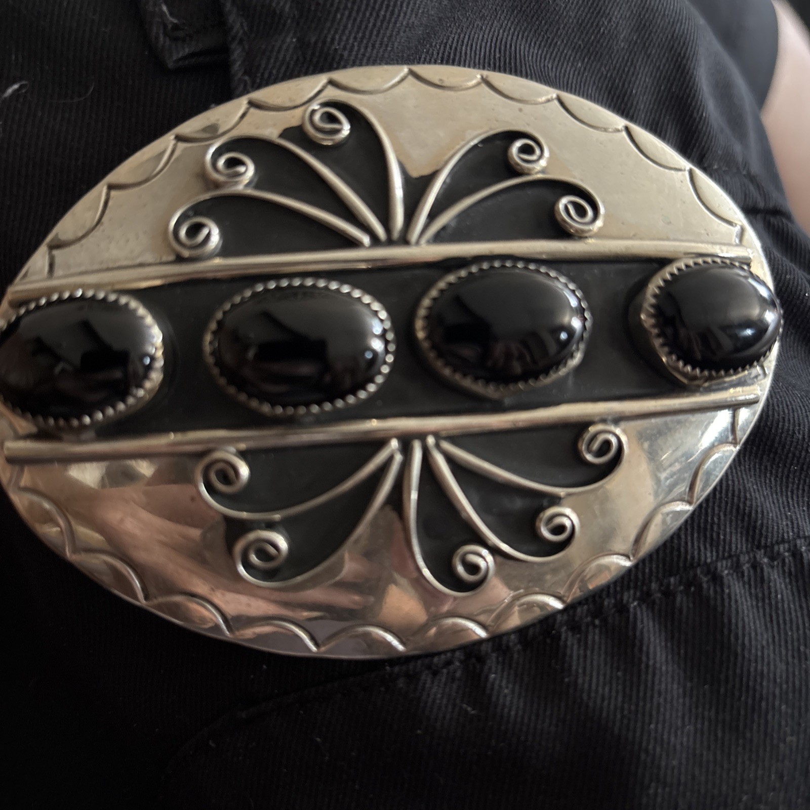 Vtg Squaw Wrap Black Stone Belt Buckle Vtg Squaw Wrap Black Stone Belt Buckle