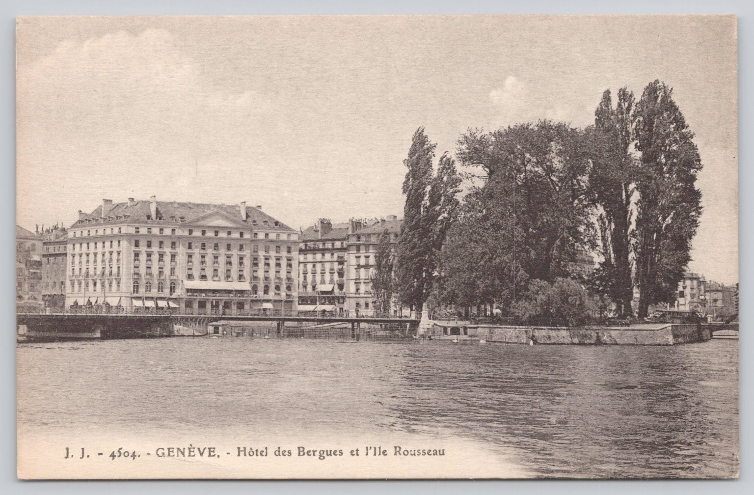 Geneva Switzerland Hotel des Bergues Ile Rousseau RPPC Postcard Jullien Freres