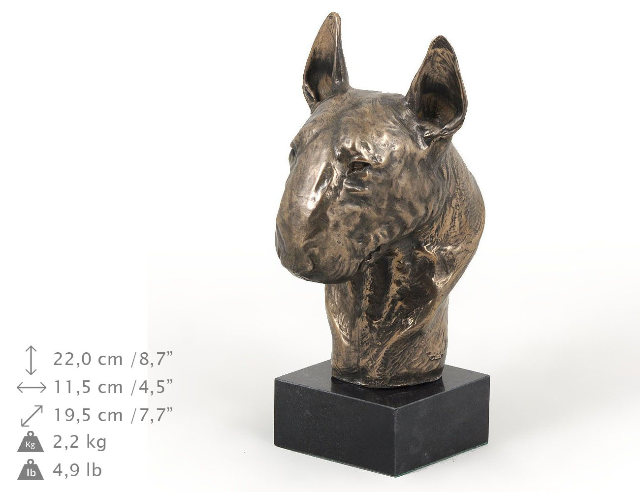 Bull Terrier, dog bust marble statue, ArtDog Limited Edition, USA