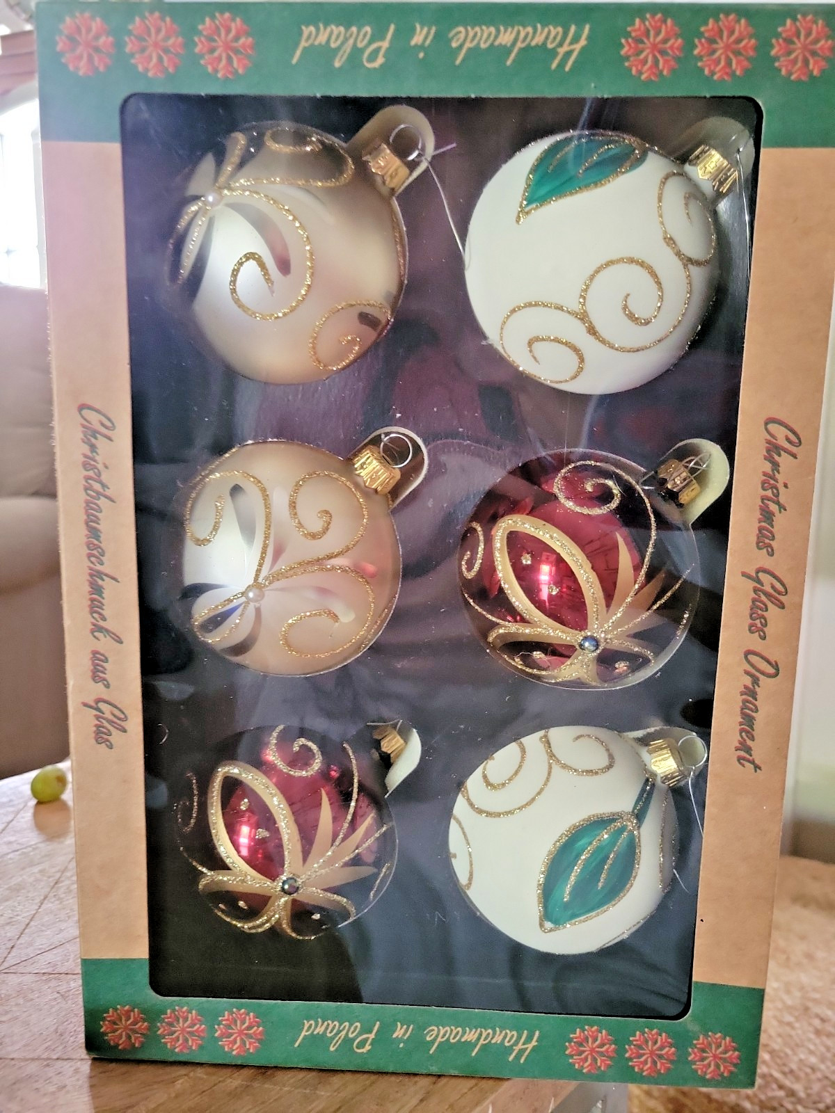 Boxed Set of 6 Vitbis Handmade Poland Glass Ornaments