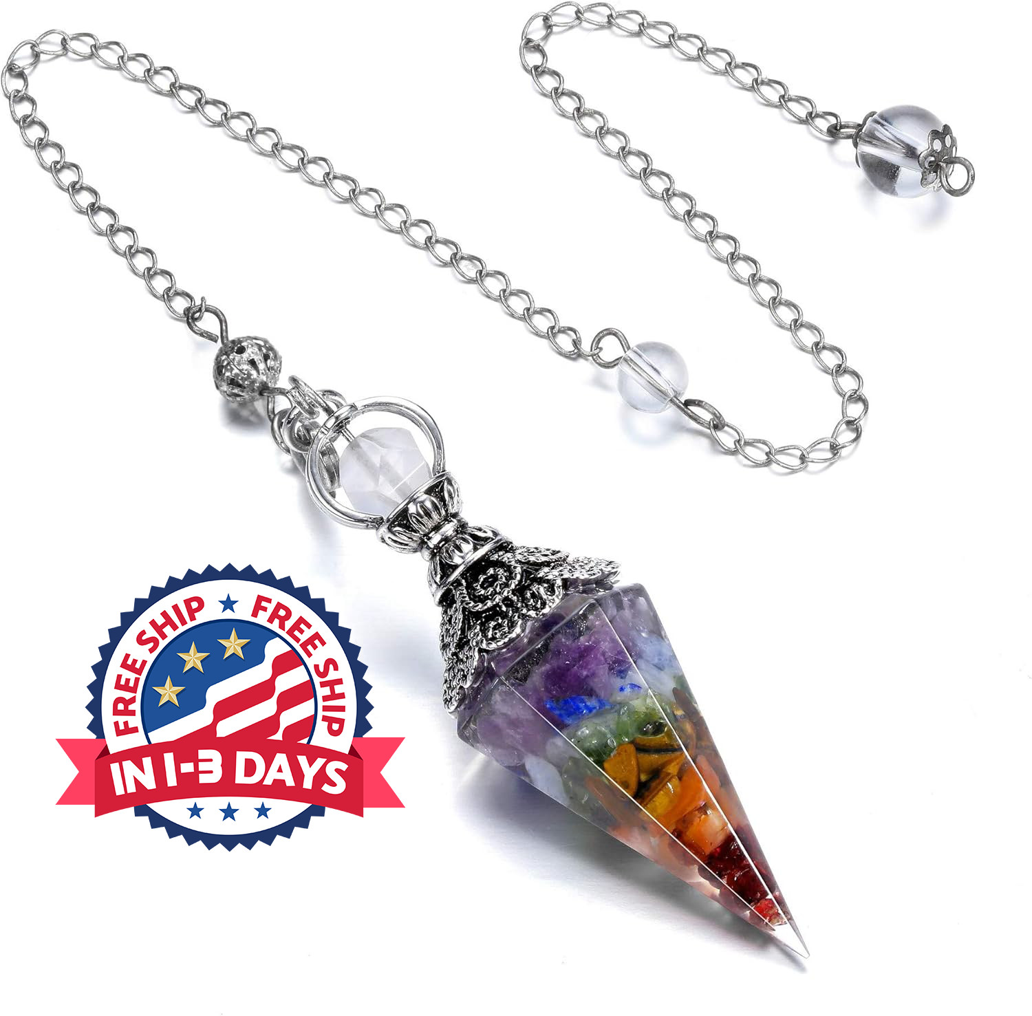 Péndulo de cristal de 7 chakras, gema facetada para adivinación, sanación y más. Péndulo de cristal de 7 chakras, gema facetada para adivinación, sanación y más.