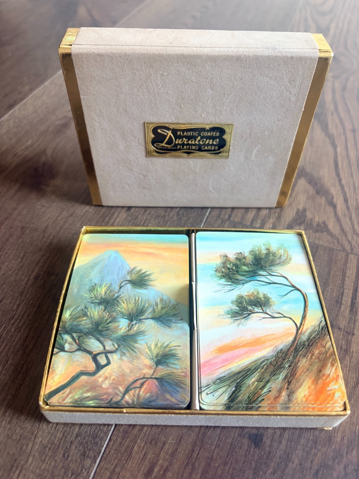 Vintage Duratone Playing Cards Deck Mid Century Pine Tree Mountain
