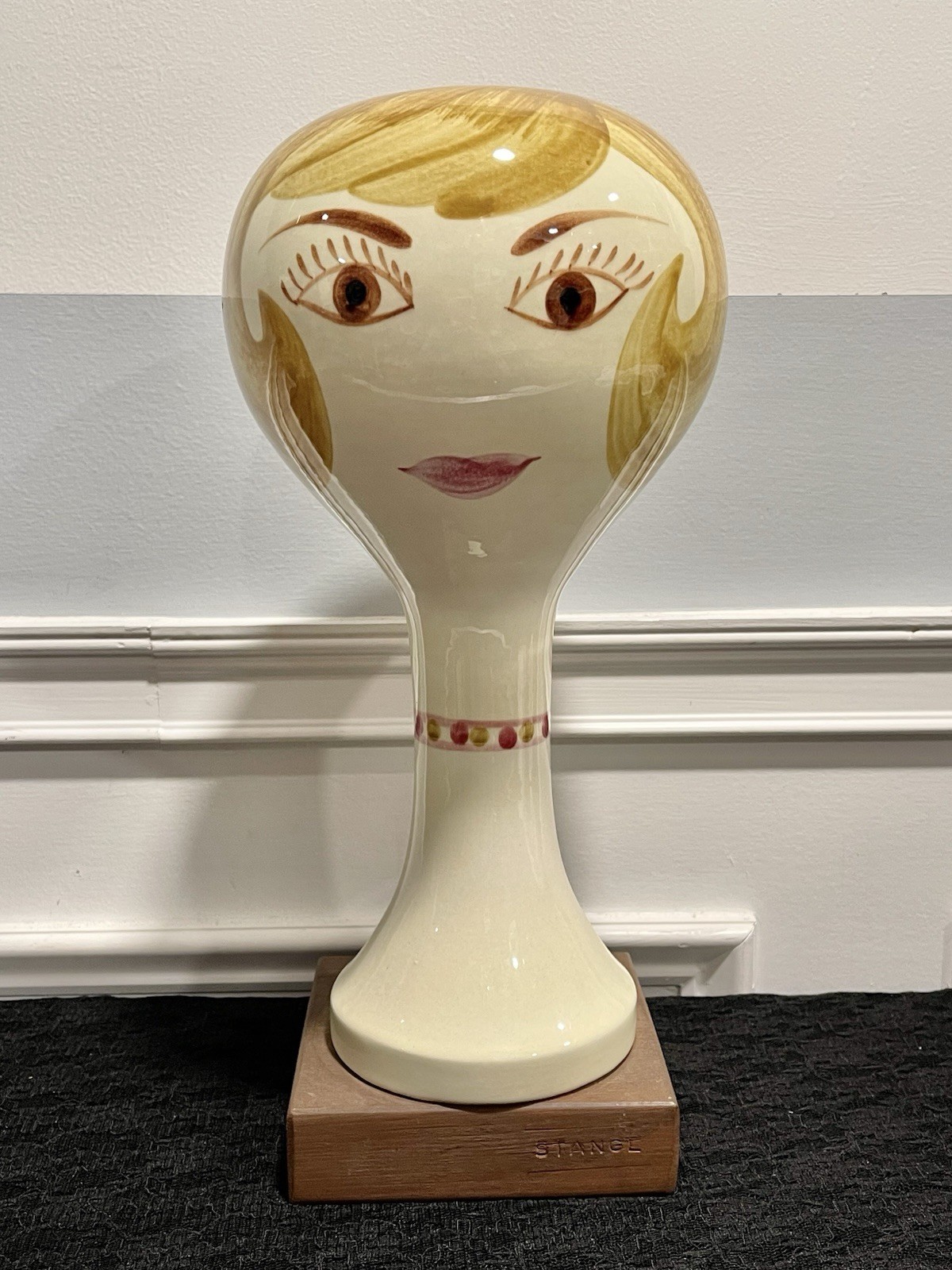 Vtg Stangl Pottery Wig Hat Stand Blonde Mannequin Head 15
