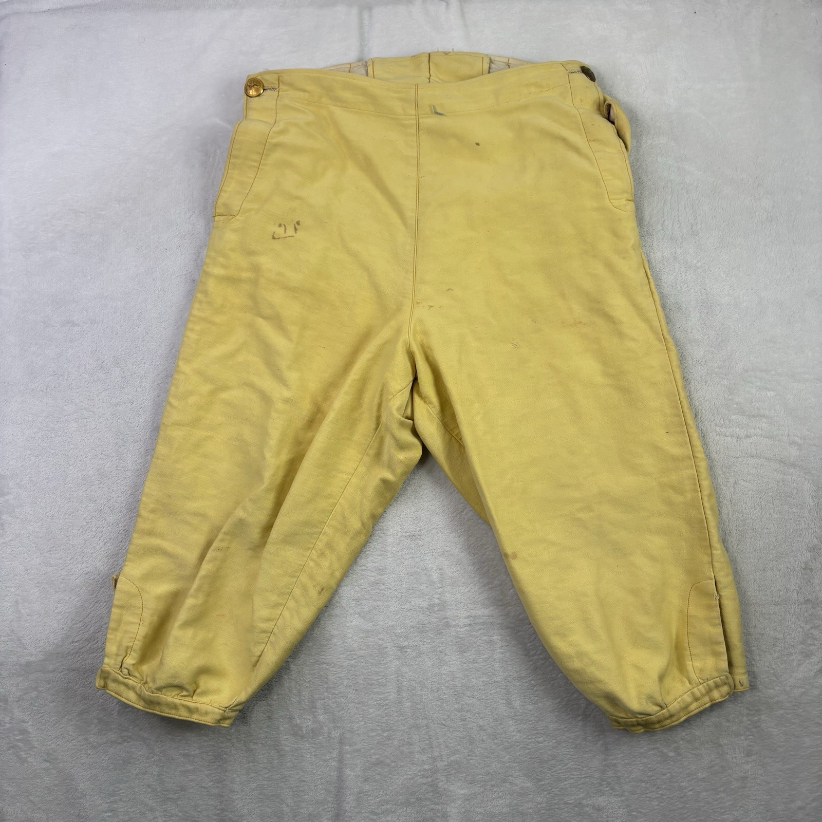 VTG 1888 Yellow French Theatre Trousers Distressed Buckle Back Antique